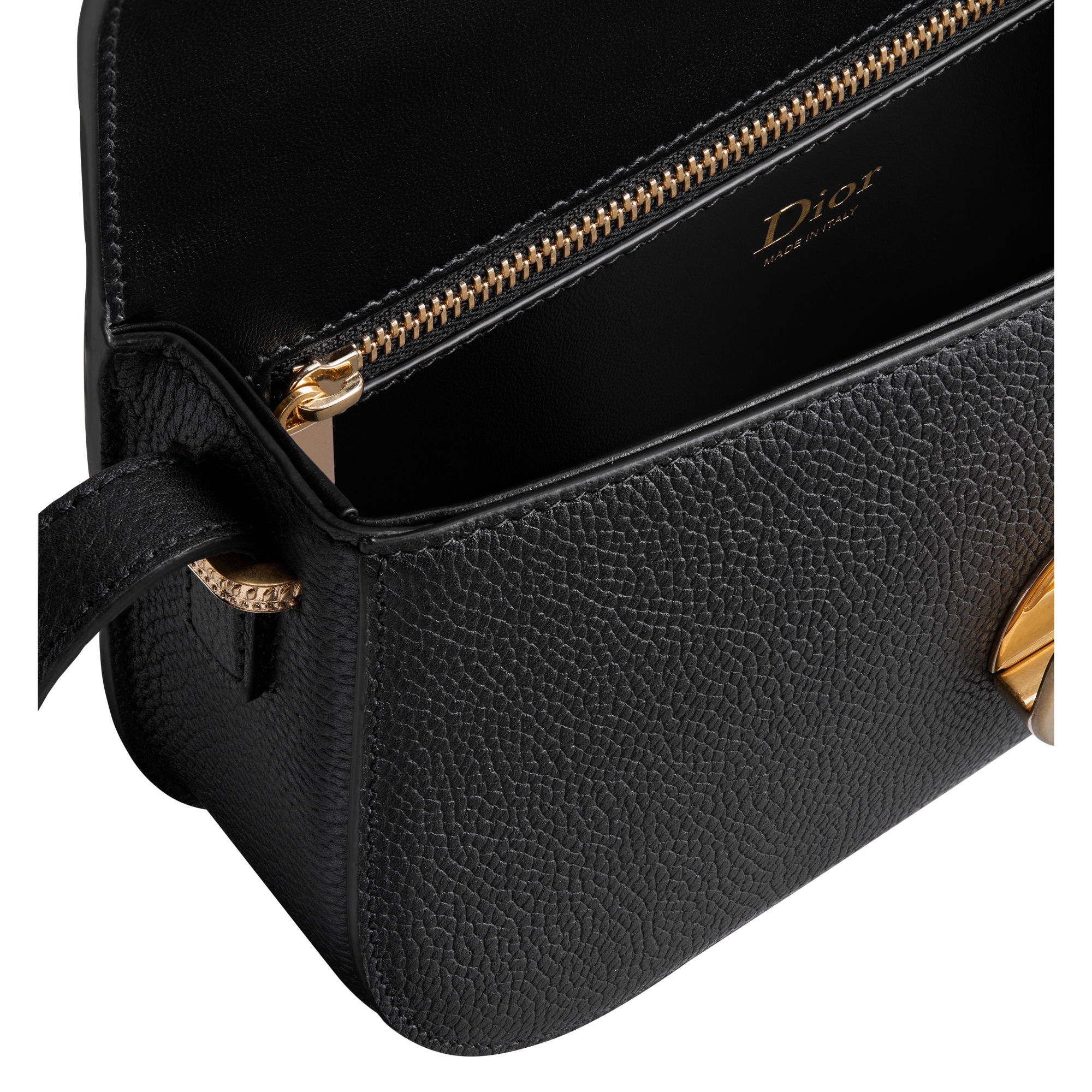 Small Dior Médaillon Flap Bag Black Grained Calfskin E06