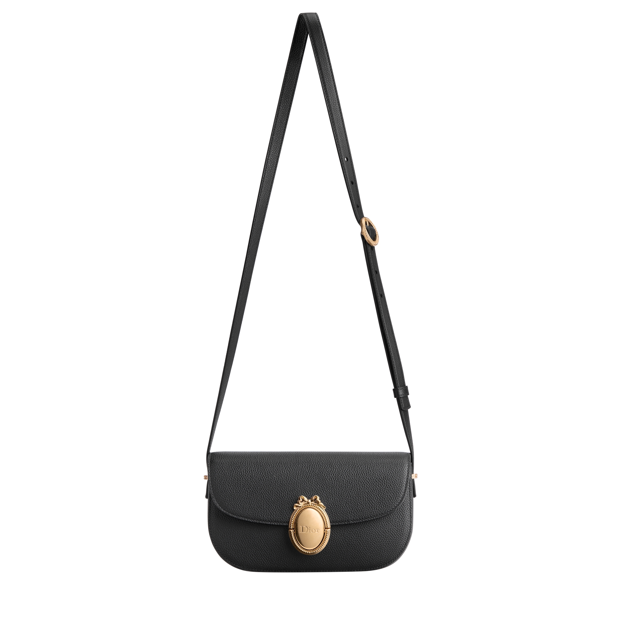 Small Dior Médaillon Flap Bag Black Grained Calfskin E07