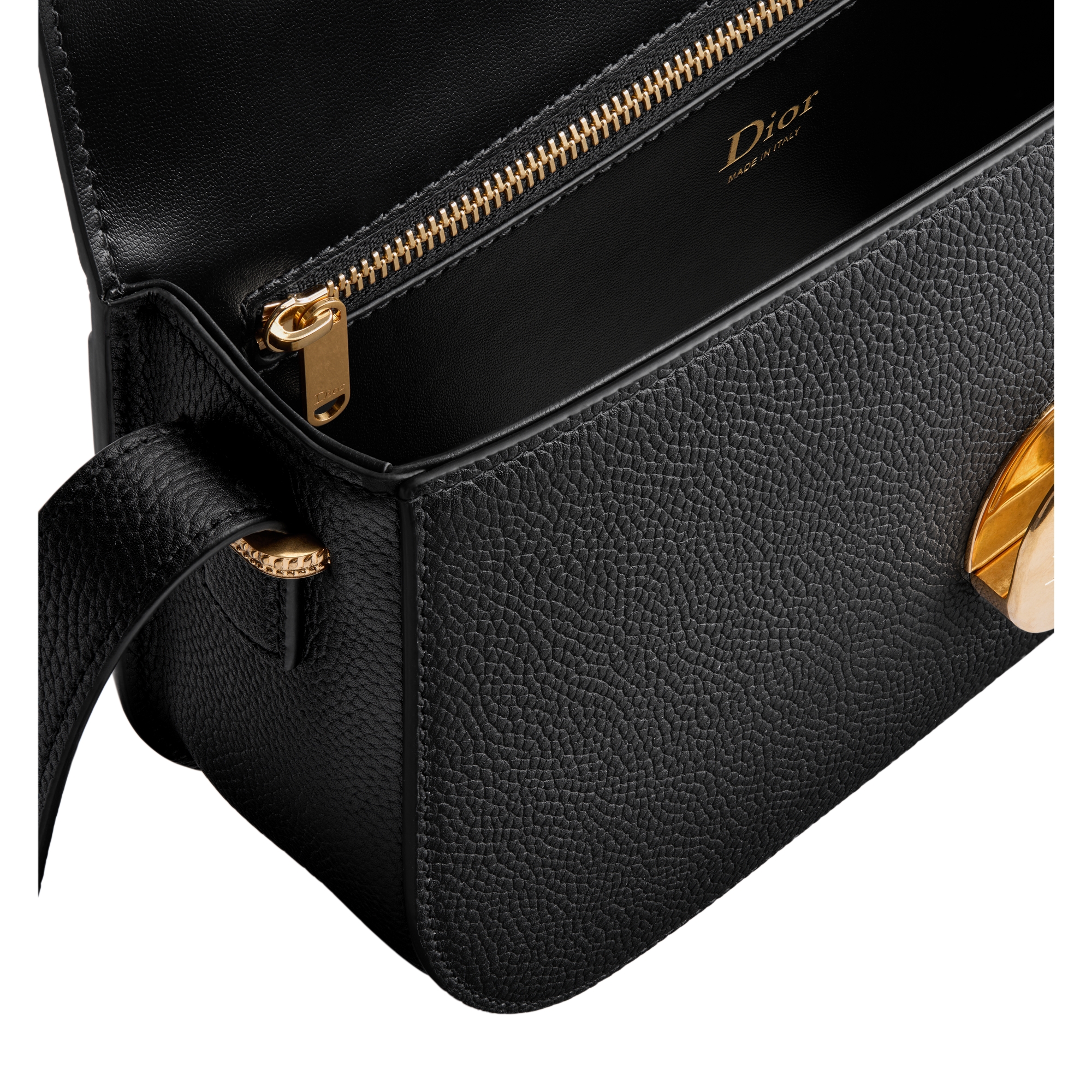 Medium Dior Médaillon Flap Bag Black Grained Calfskin E06