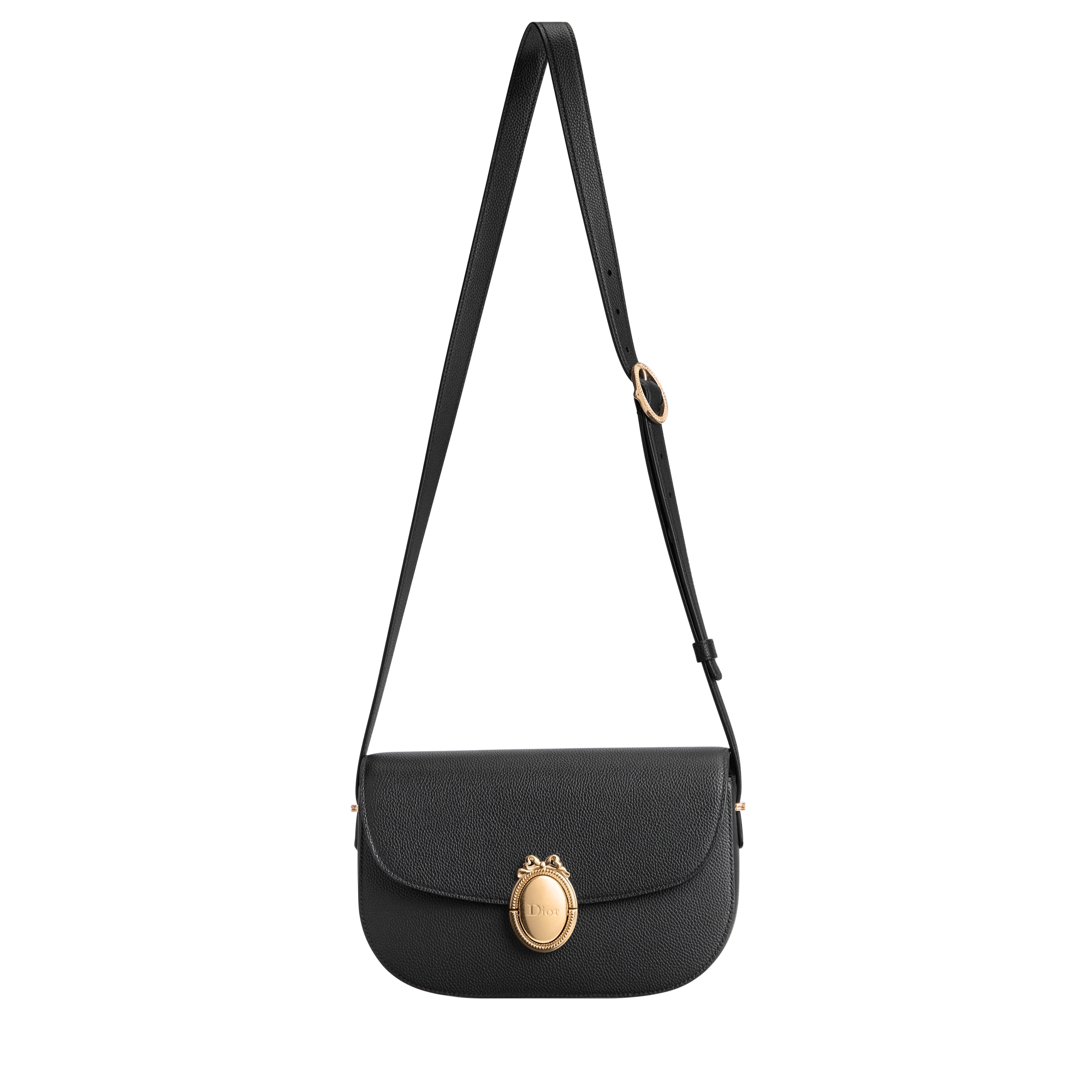 Medium Dior Médaillon Flap Bag Black Grained Calfskin E07