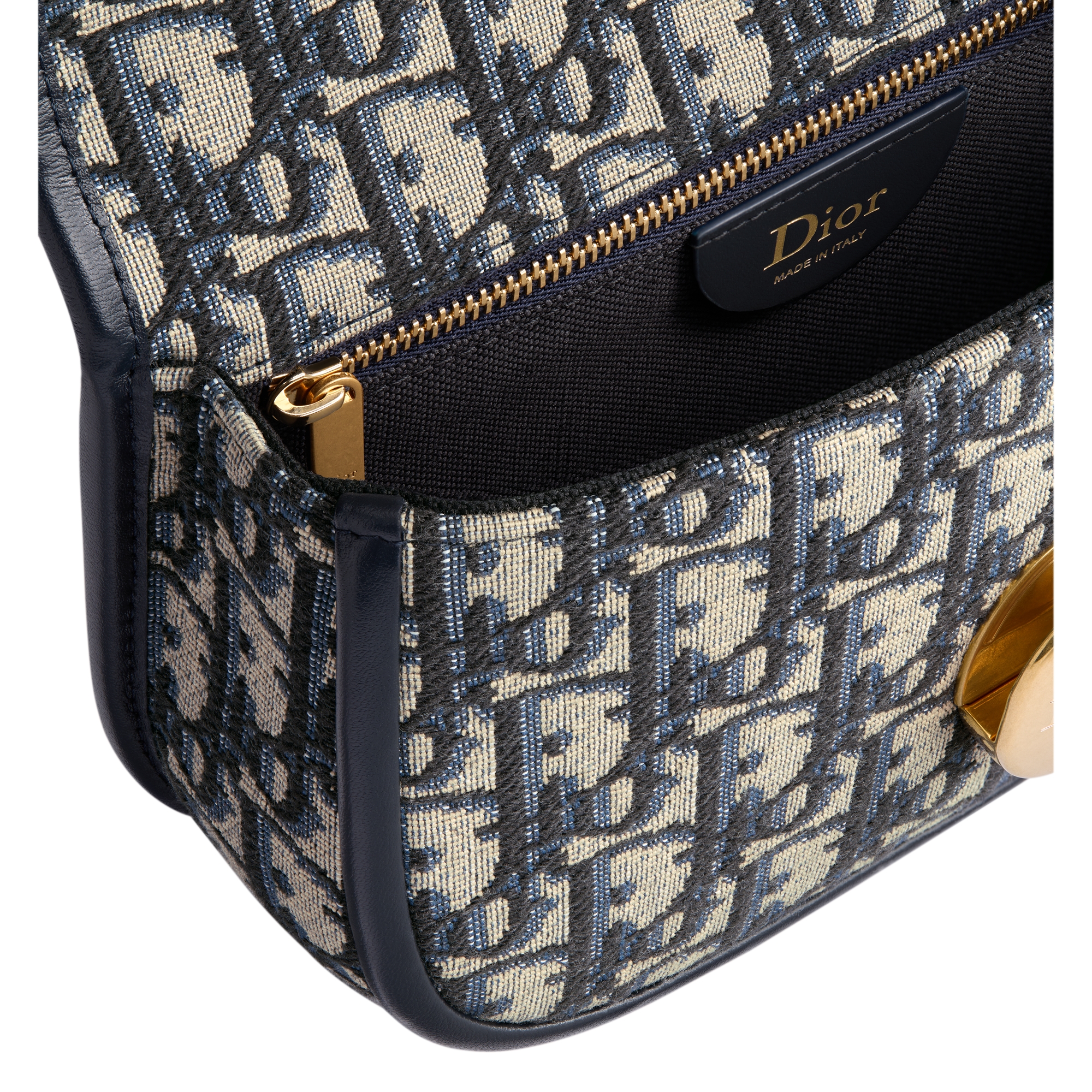 Small Dior Médaillon Flap Bag with Chain Blue Dior Oblique Jacquard E06