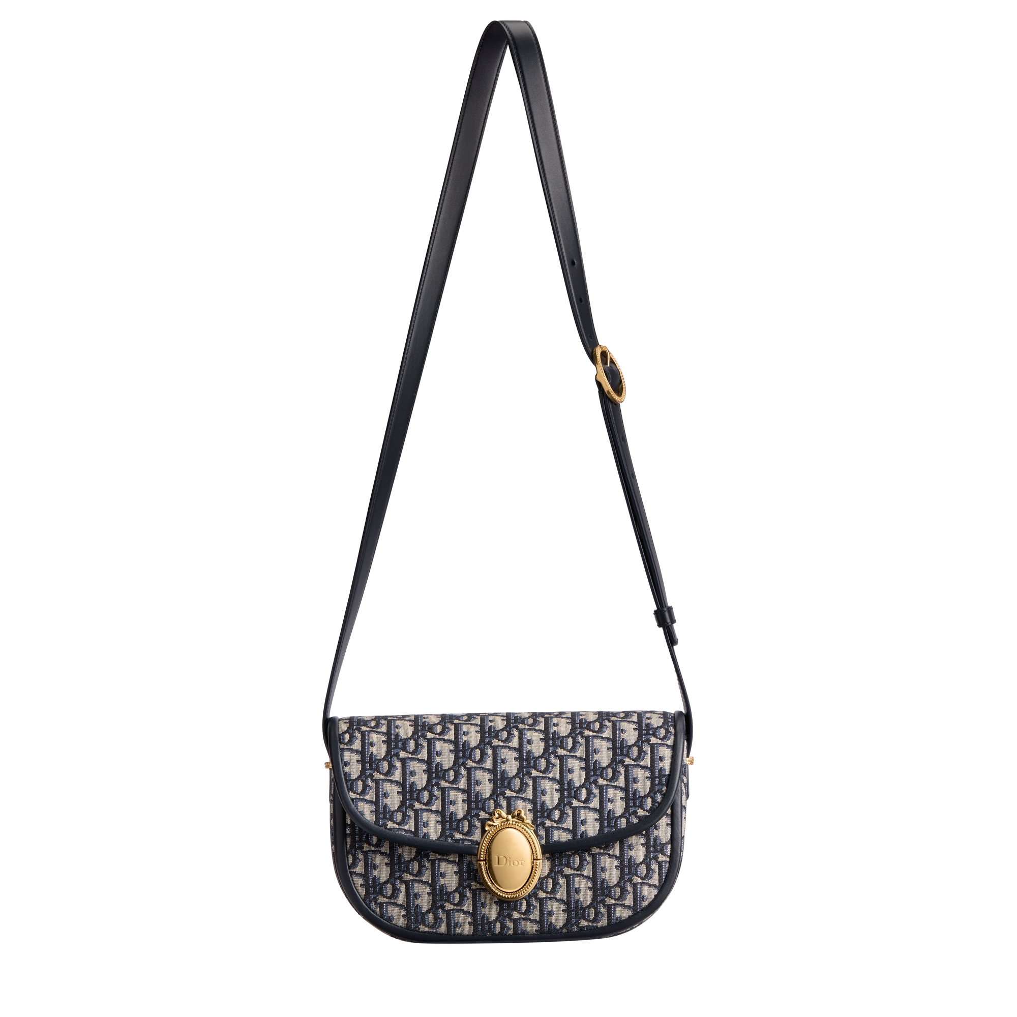 Medium Dior Médaillon Flap Bag Blue Dior Oblique Jacquard E07