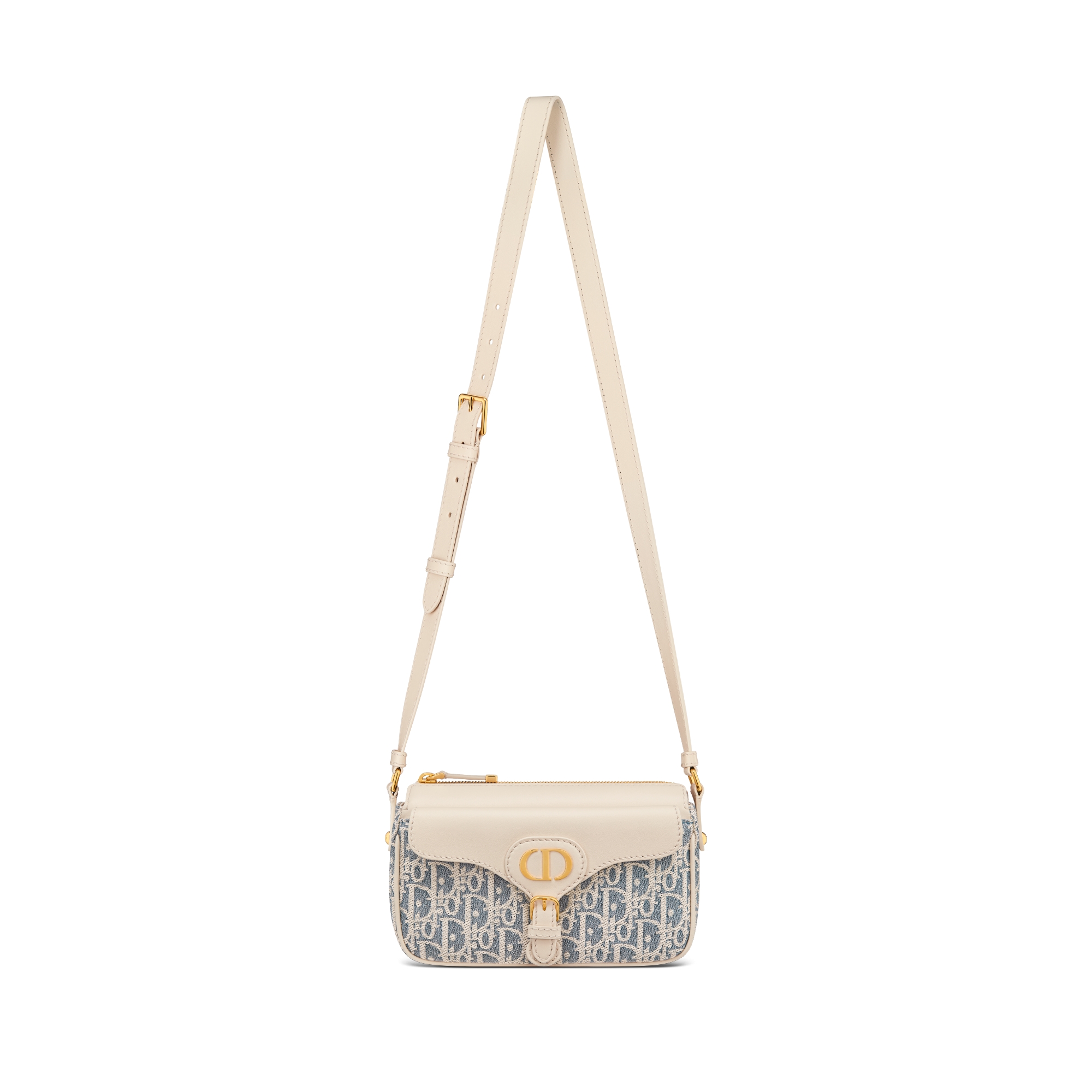 Kleine 30 Montaigne Pocket Tasche Dior Oblique Chambray in Raffiabastoptik in Blau und glattes Kalbsleder in hellem Blassbraun E07