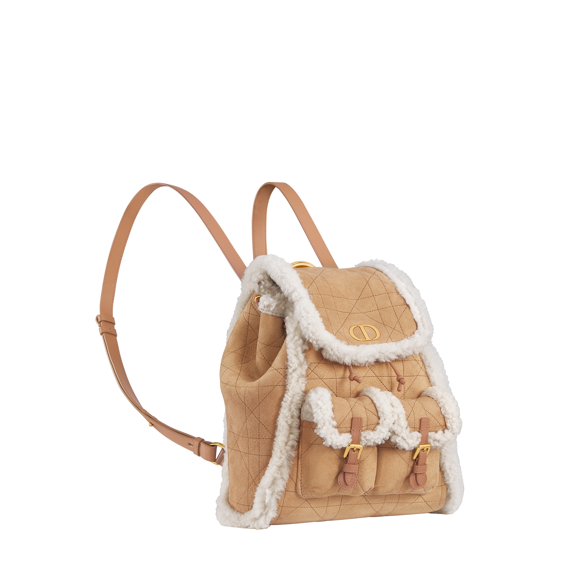 DiorAlps Medium Dior Caro Backpack Beige Macrocannage Suede Calfskin and Ecru Merino Wool E03