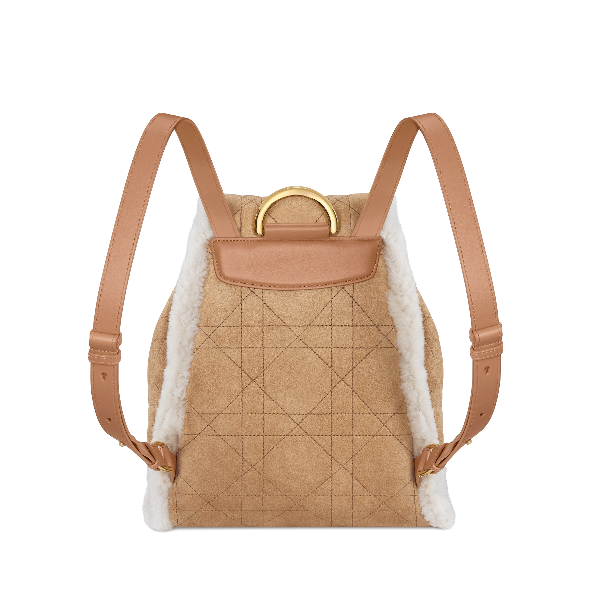 DiorAlps Medium Dior Caro Backpack Beige Macrocannage Suede Calfskin and Ecru Merino Wool E08