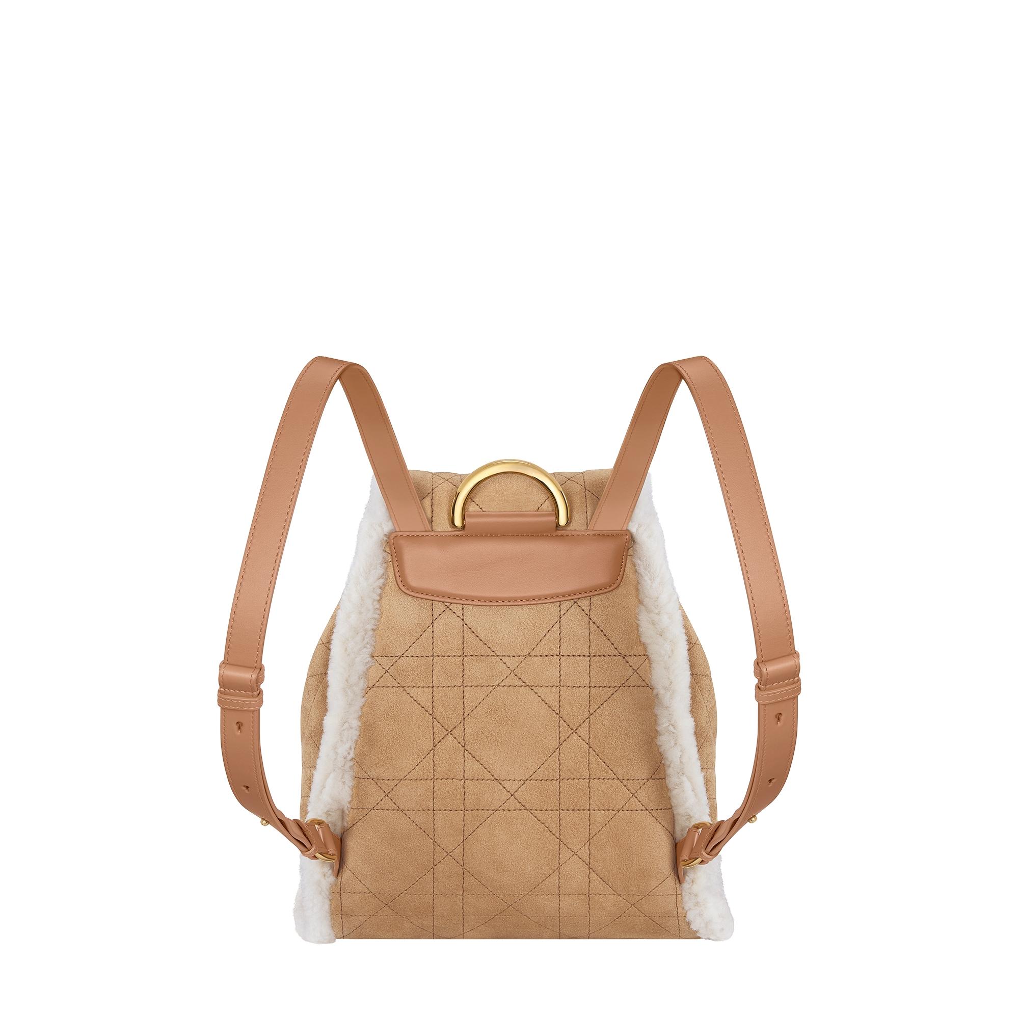 DiorAlps Medium Dior Caro Backpack Beige Macrocannage Suede Calfskin and Ecru Merino Wool E08