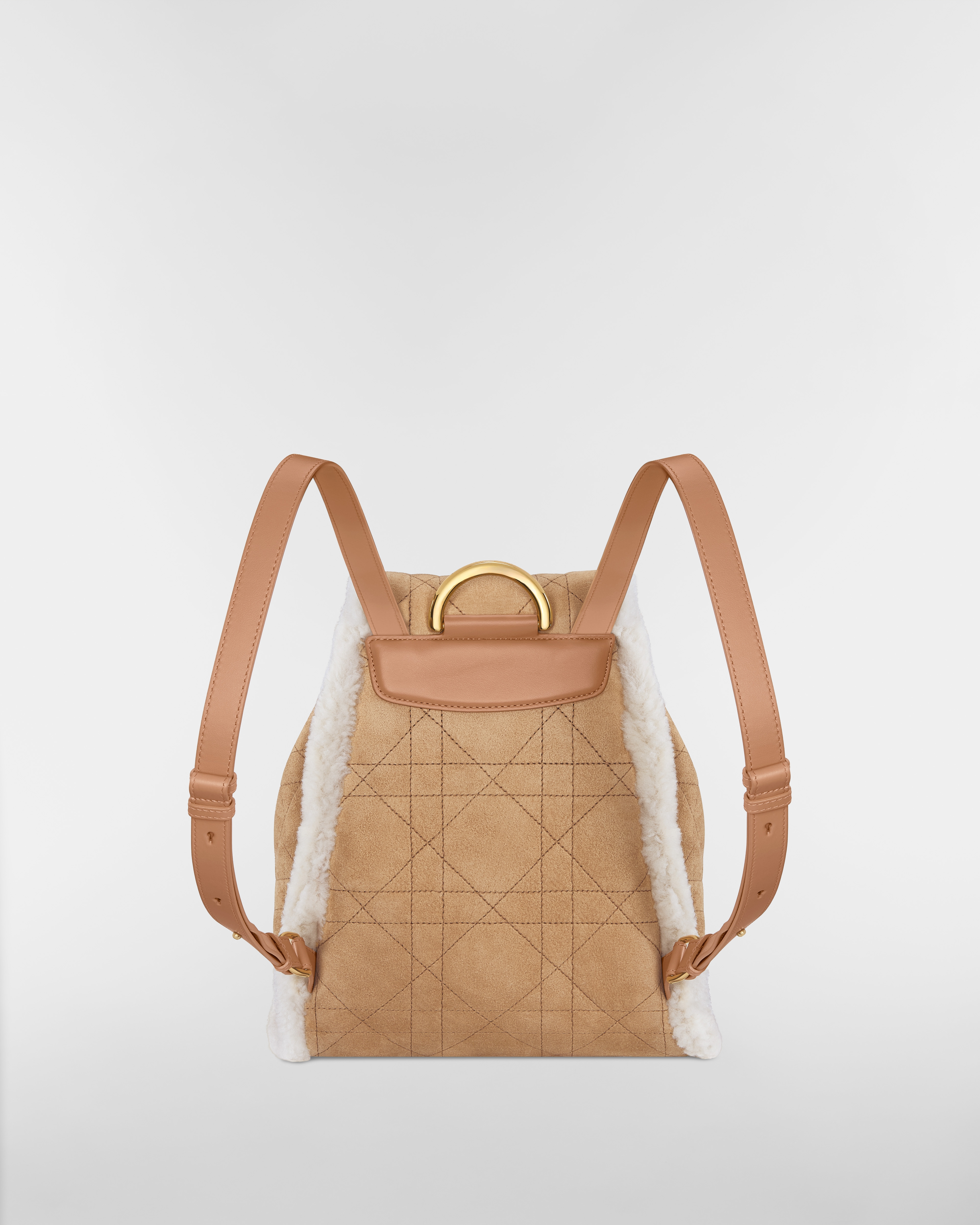 DiorAlps Medium Dior Caro Backpack Beige Macrocannage Suede Calfskin and Ecru Merino Wool E08