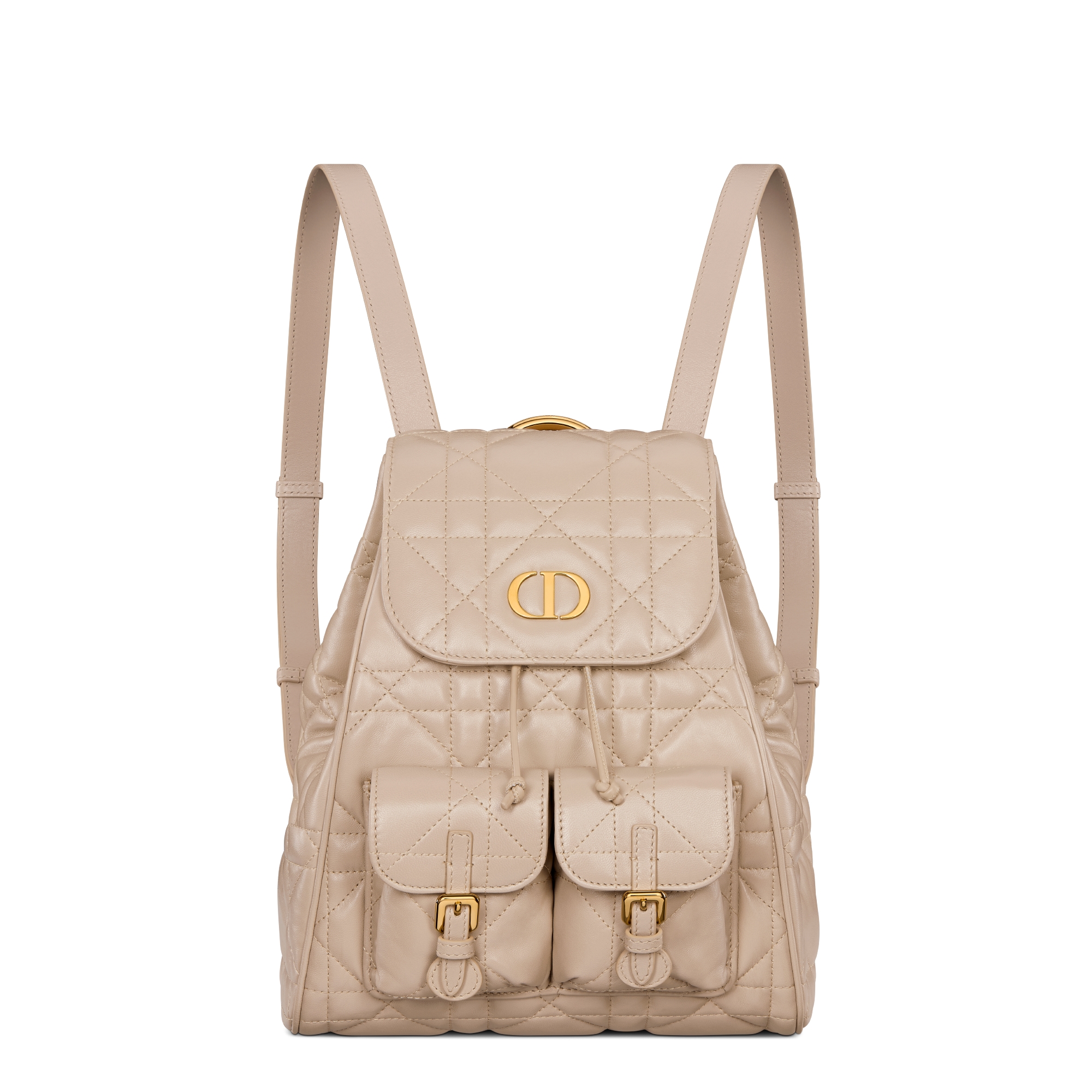 Medium Dior Caro Backpack Powder Beige Macrocannage Lambskin E01