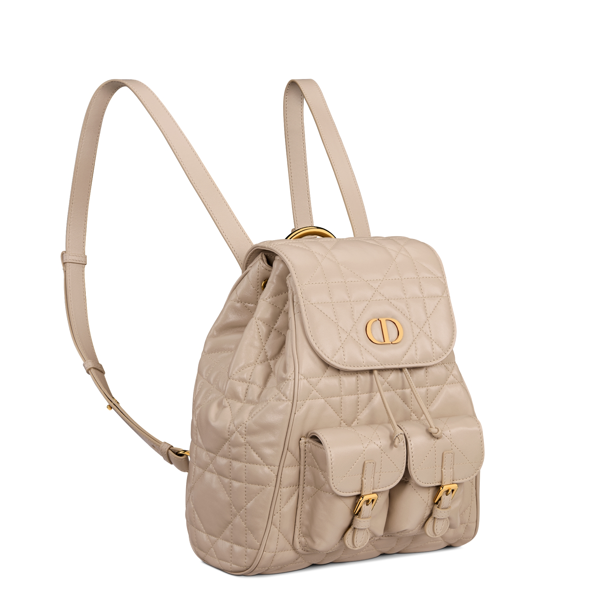 Dior Caro 中型後背包 淡米色 Macrocannage 大籐格紋羊皮 E03