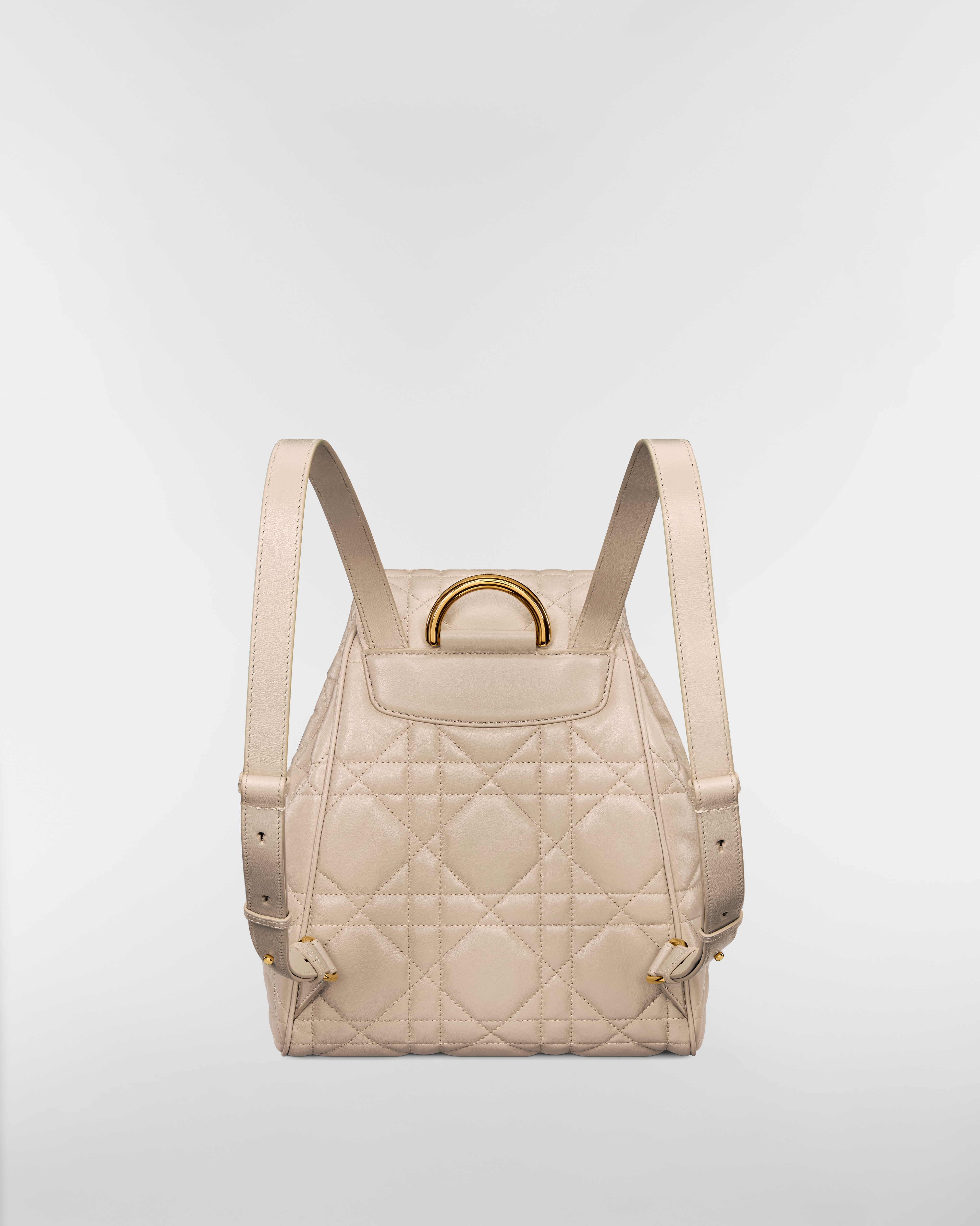 Middelgrote Dior Caro-rugzak Poederbeige lamsleer met Macrocannage-motief E08