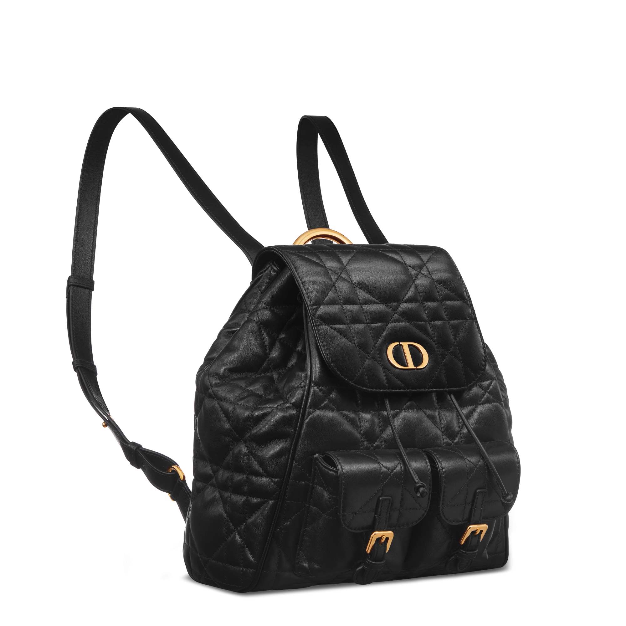 Middelgrote Dior Caro-rugzak Zwart lamsleer met Macrocannage-motief E03