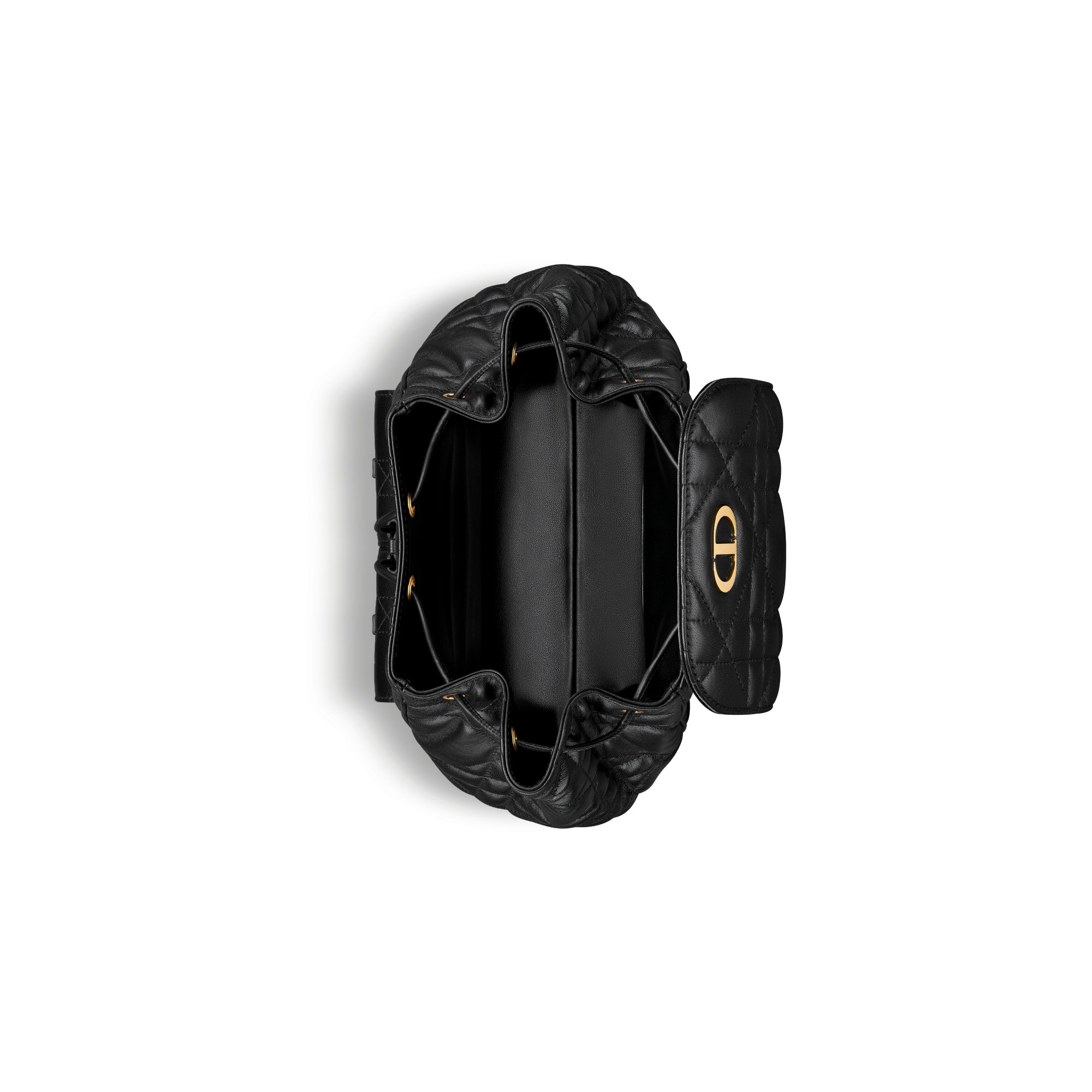 Middelgrote Dior Caro-rugzak Zwart lamsleer met Macrocannage-motief E06