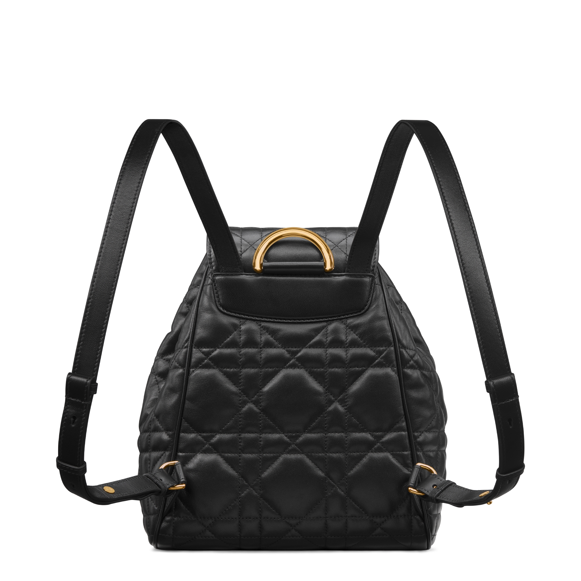 Middelgrote Dior Caro-rugzak Zwart lamsleer met Macrocannage-motief E08