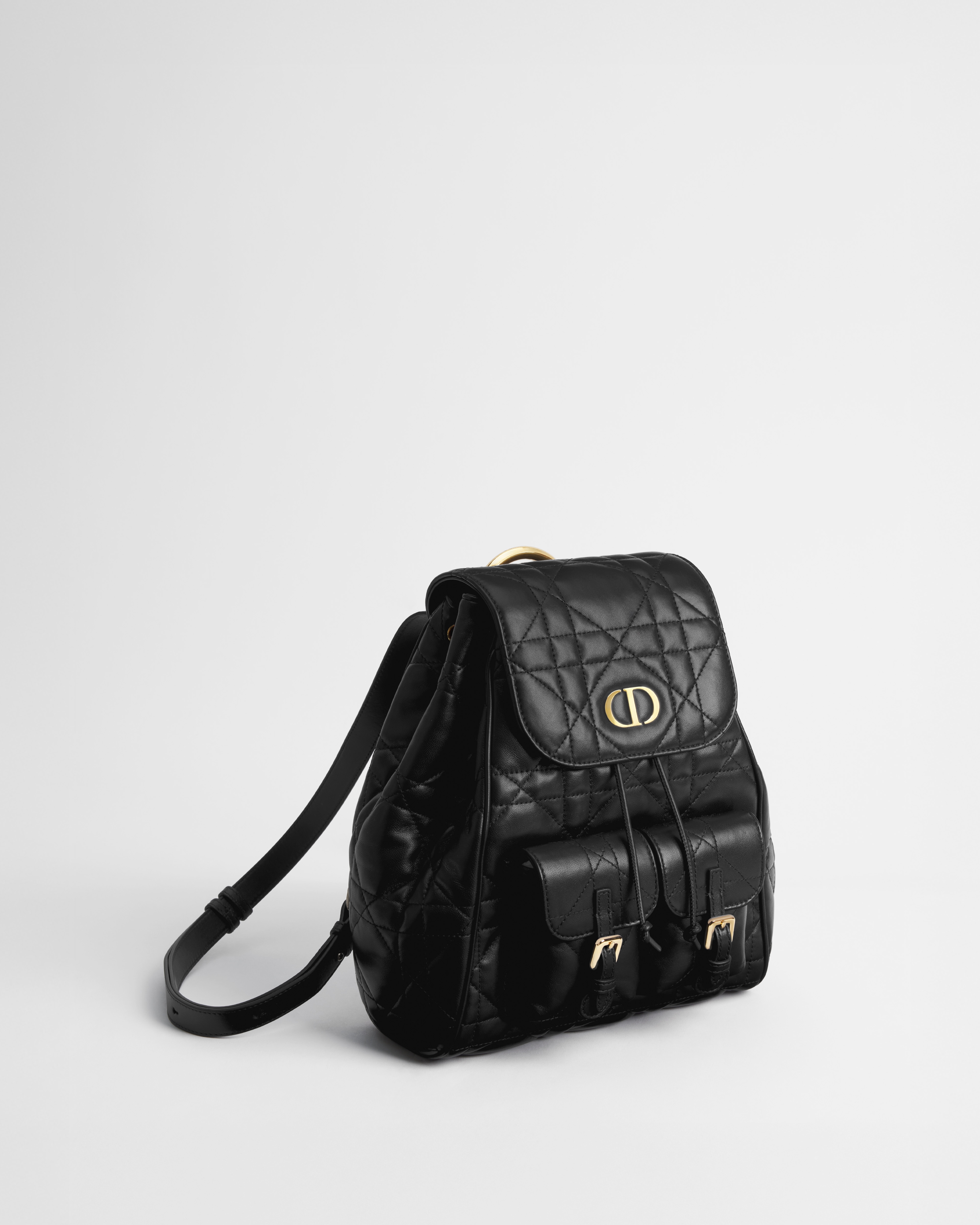 Mochila mediana Dior Caro Piel de cordero Macrocannage negra E03