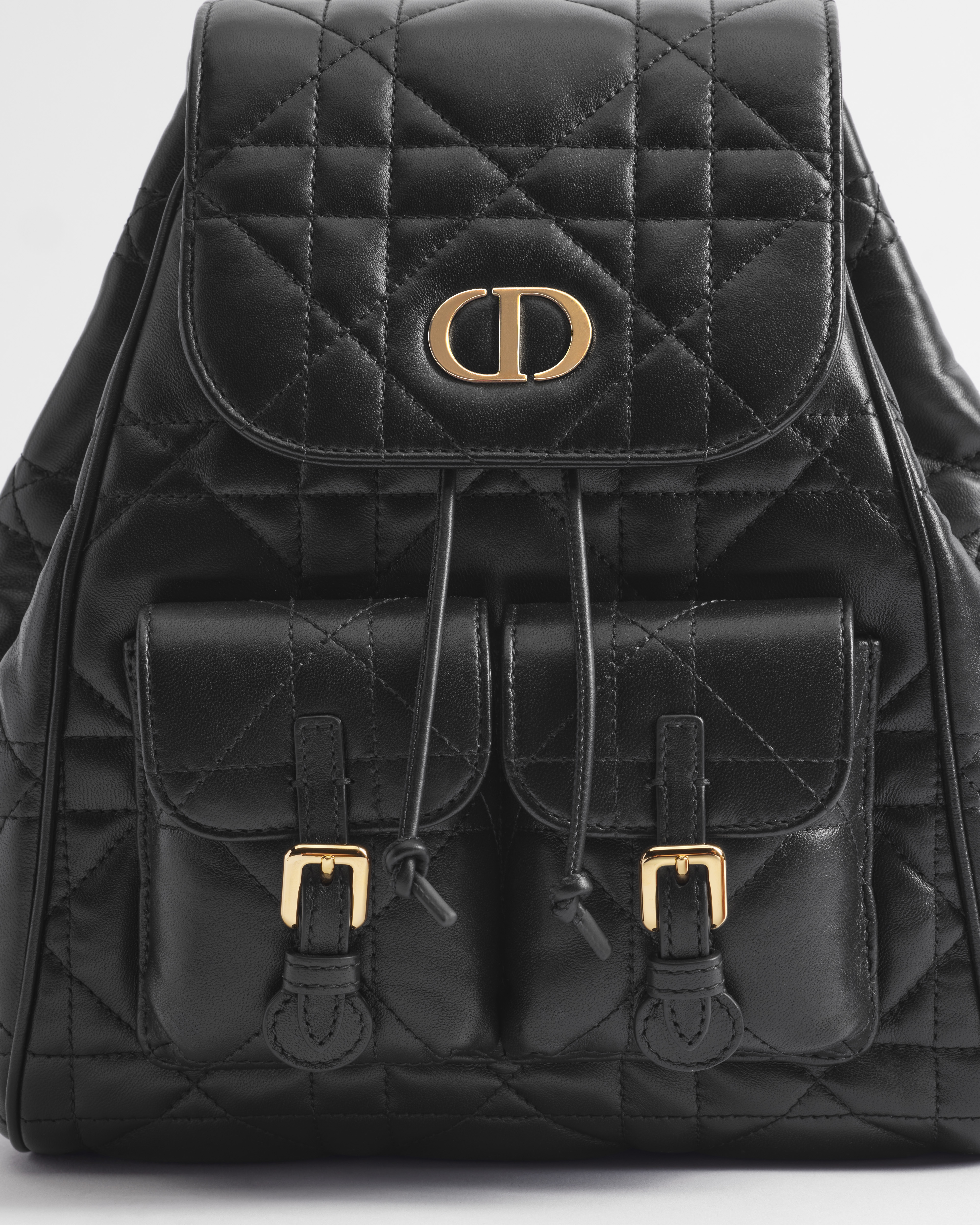 Mochila mediana Dior Caro Piel de cordero Macrocannage negra E09