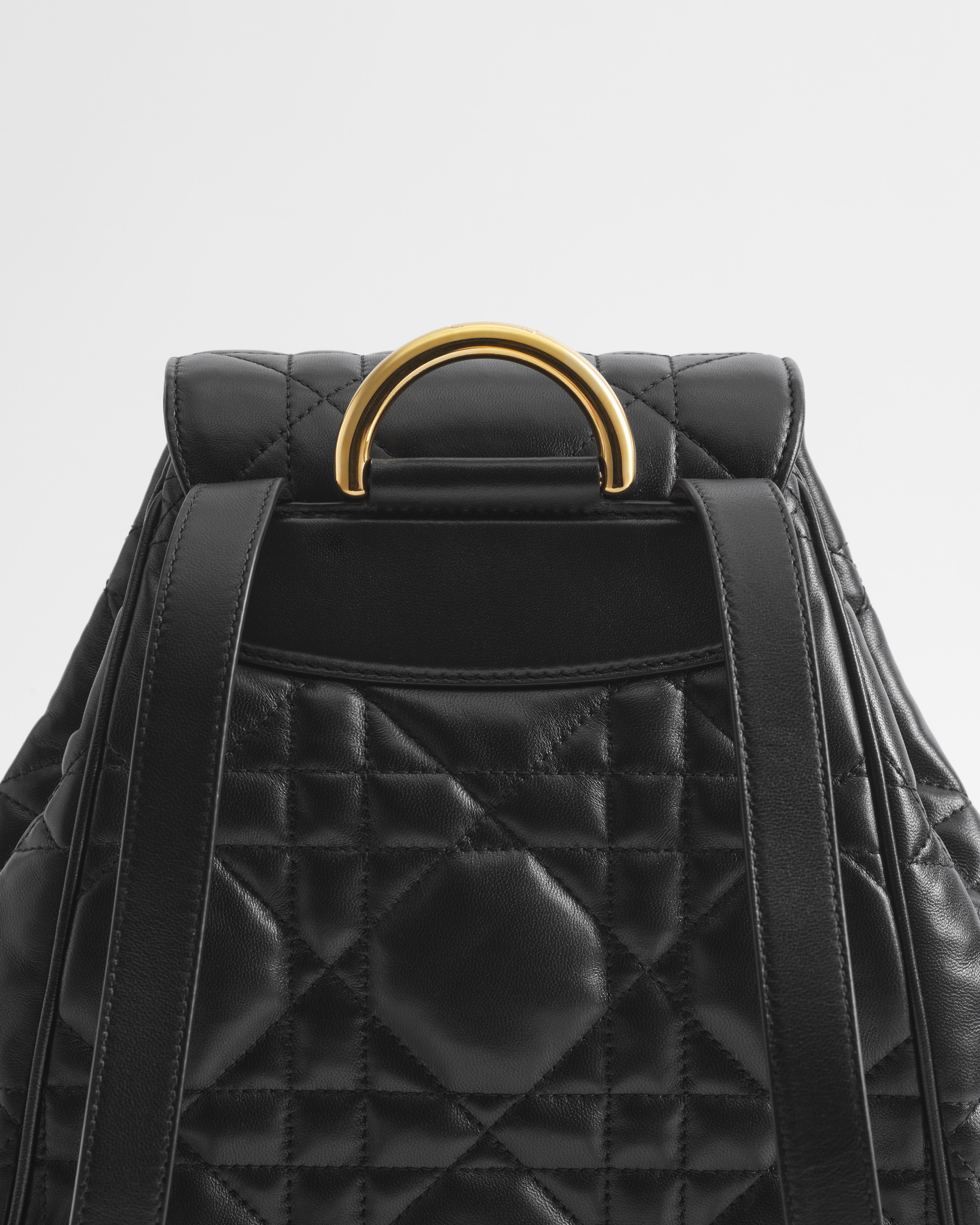 Mochila mediana Dior Caro Piel de cordero Macrocannage negra E10