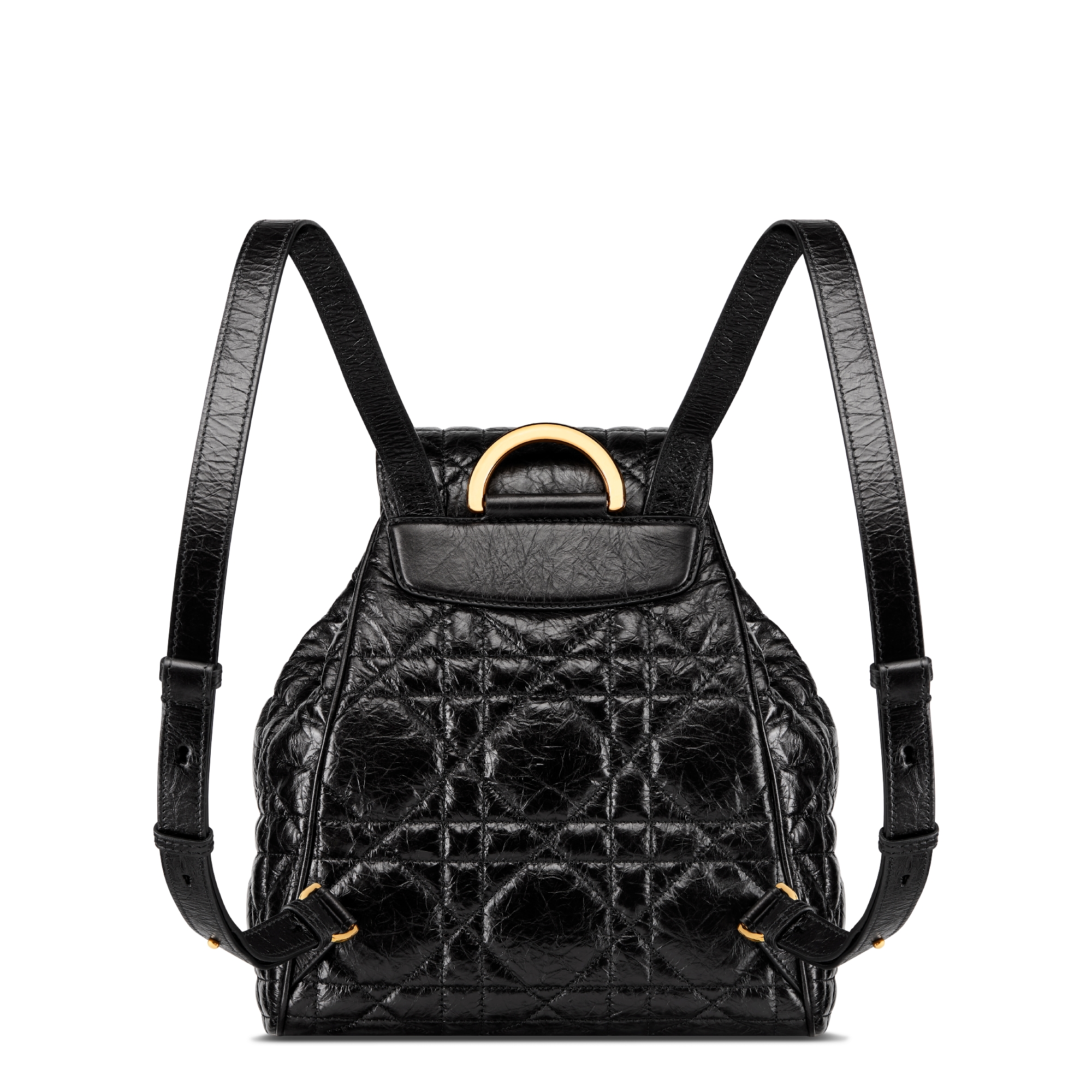 Medium Dior Caro Backpack Black Macrocannage Crinkled Calfskin E08
