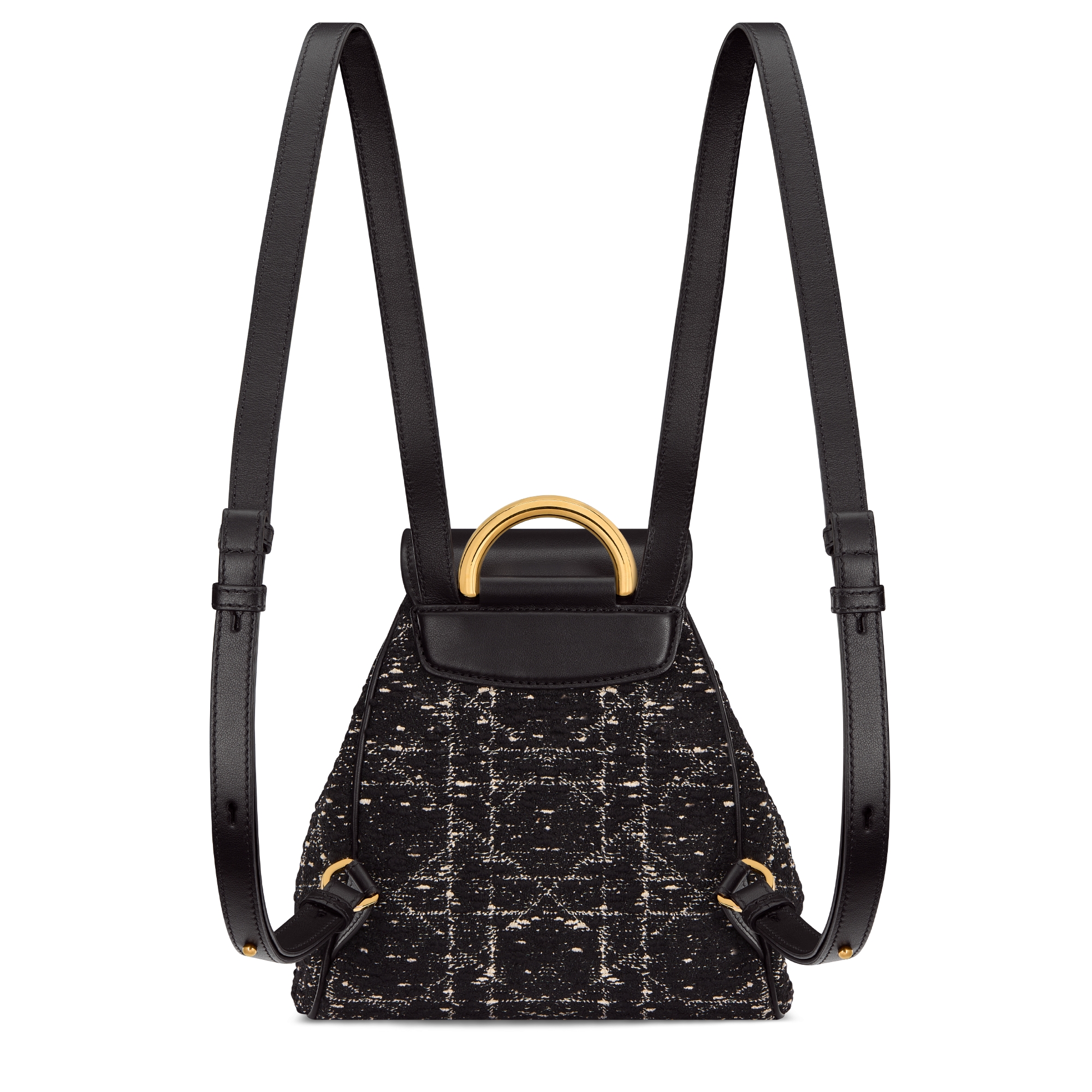 Kleiner Dior Caro Rucksack Tweed in Schwarz mit Cannage Motiv in Weiß E08