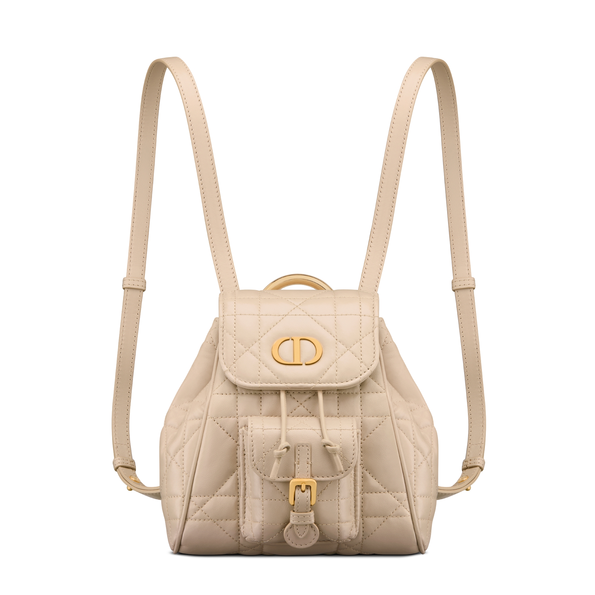 Small Dior Caro Backpack Powder Beige Macrocannage Lambskin E01