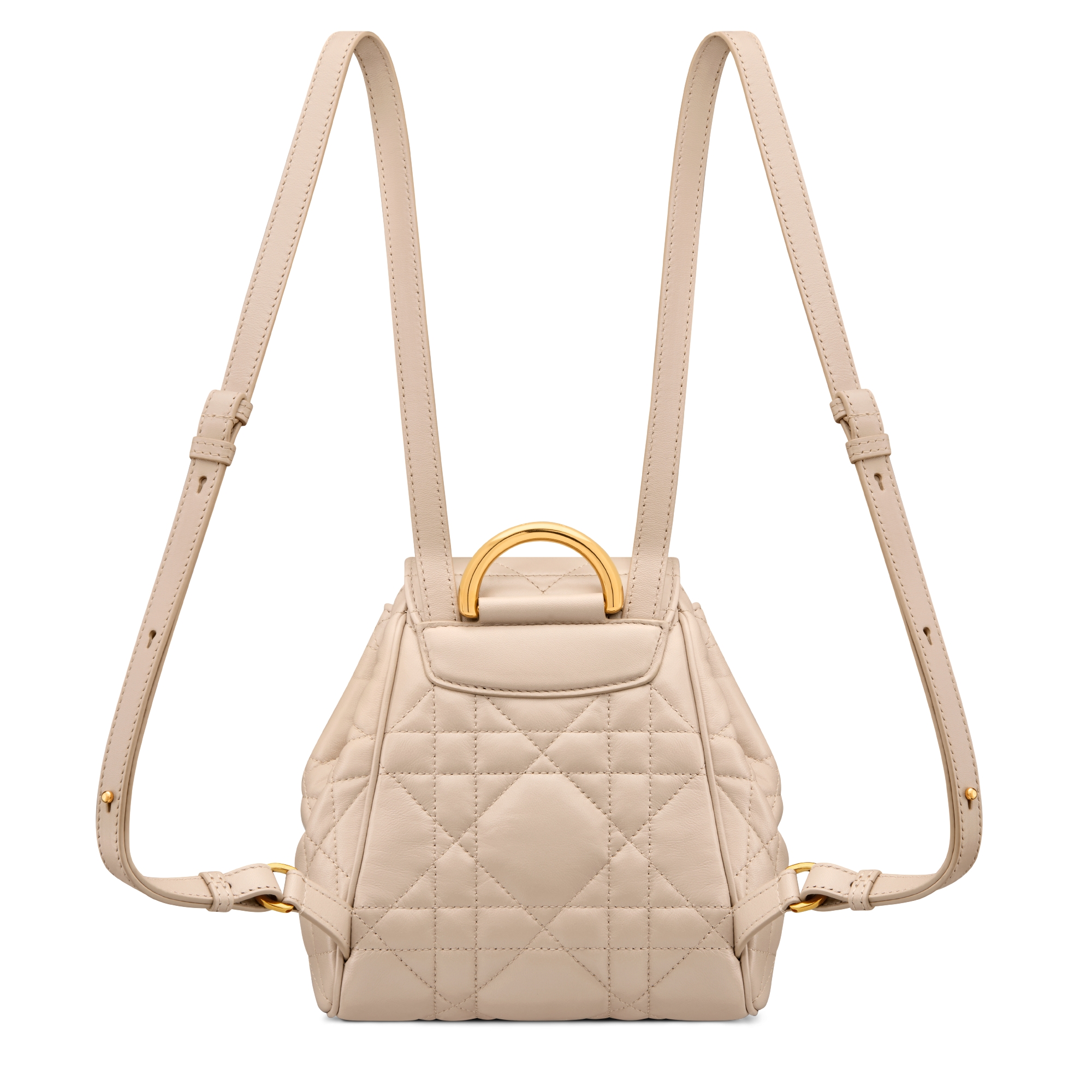 Kleine Dior Caro-rugzak Poederbeige lamsleer met Macrocannage-motief E08