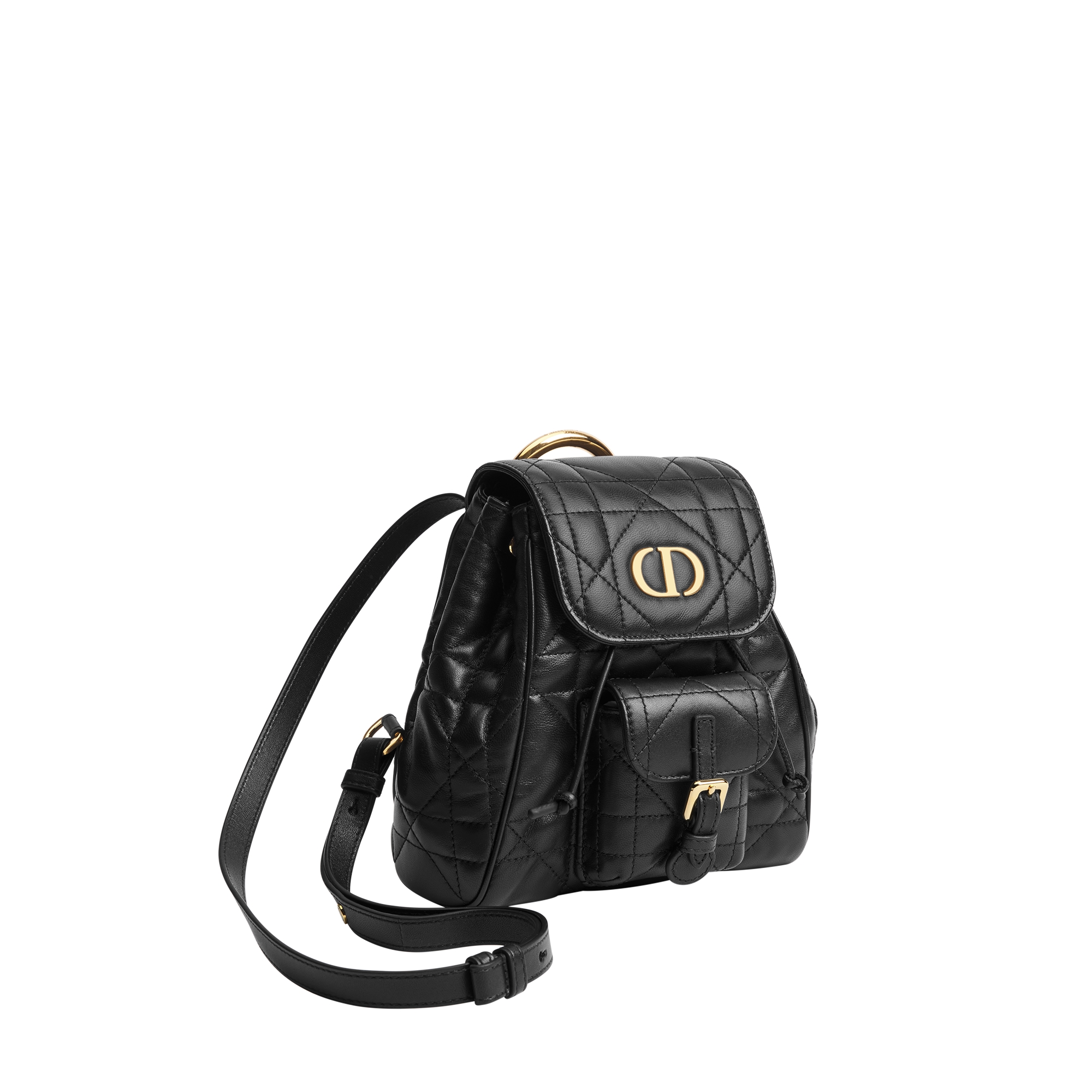 Small Dior Caro Backpack Black Macrocannage Lambskin E03
