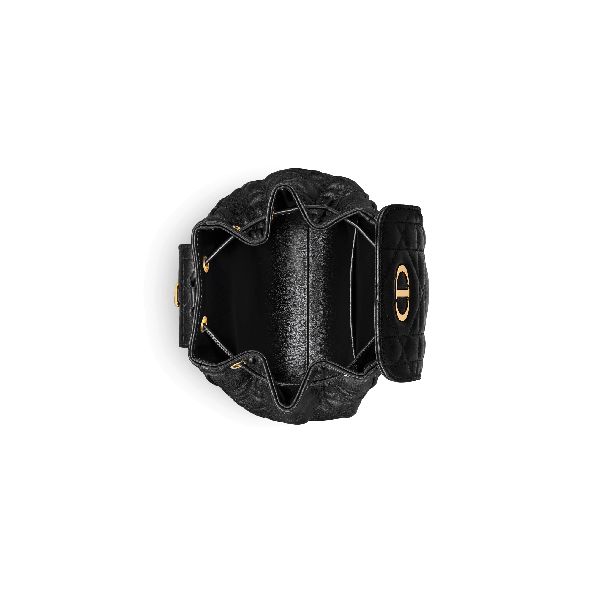 Kleine Dior Caro-rugzak Zwart lamsleer met Macrocannage-motief E06