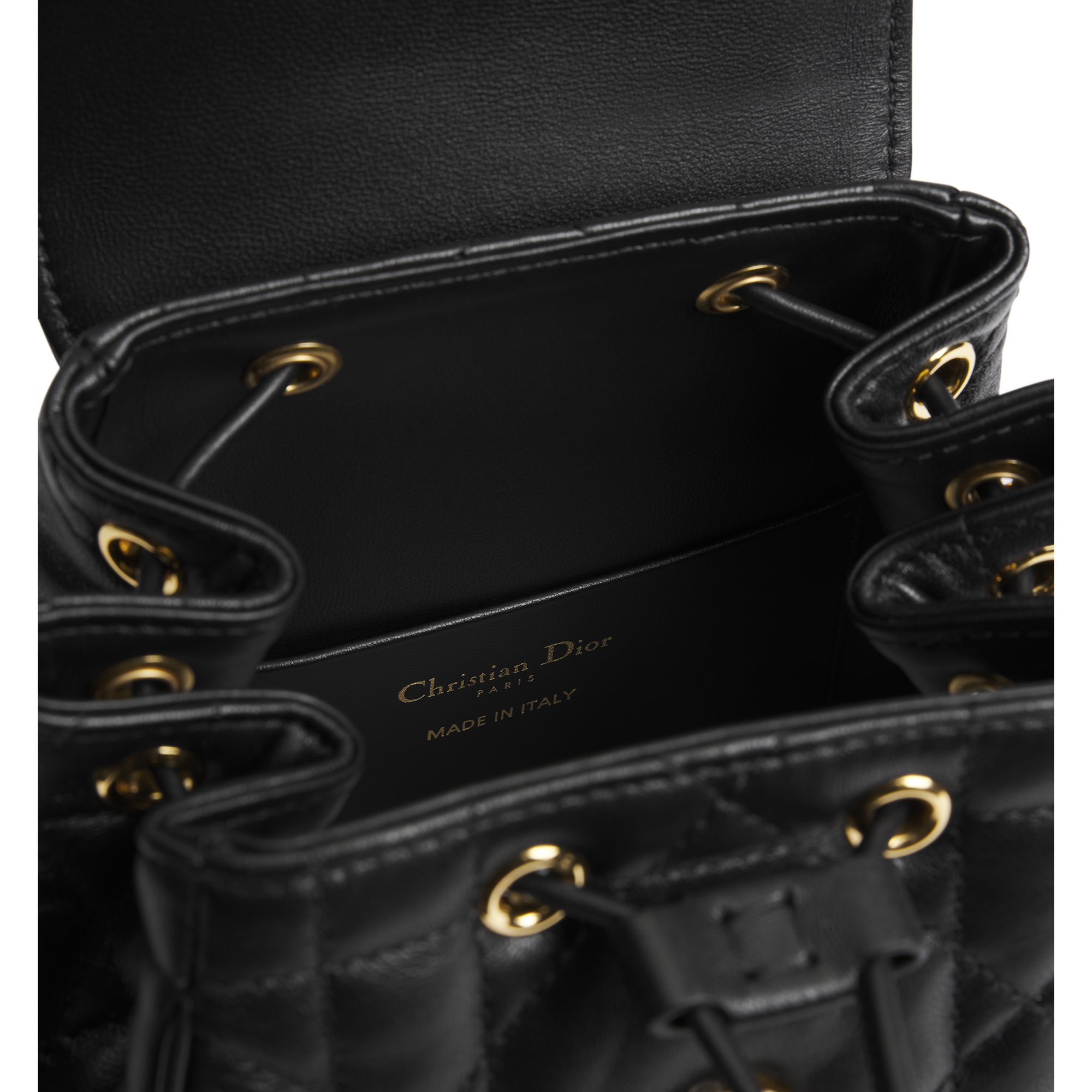 Small Dior Caro Backpack Black Macrocannage Lambskin E06