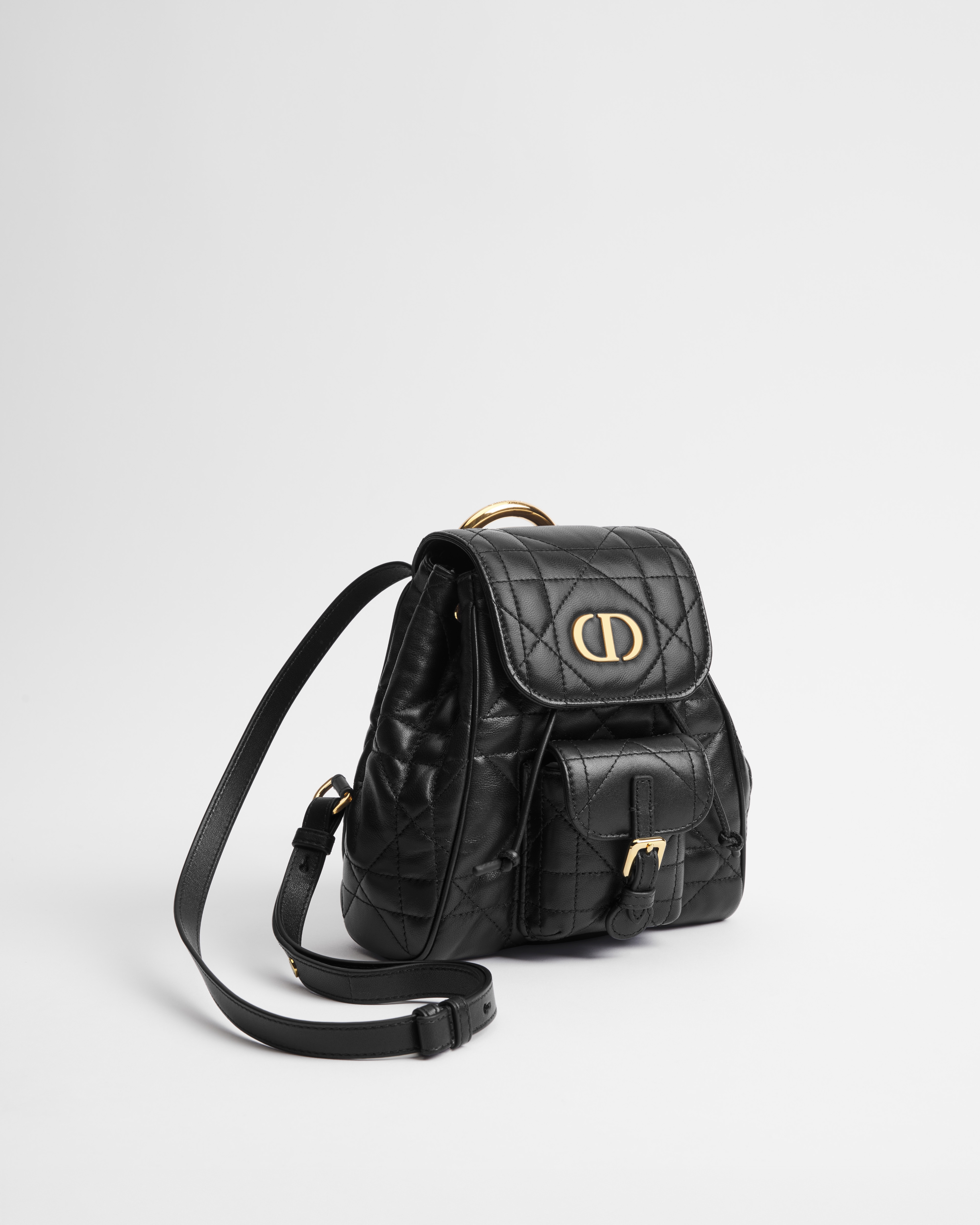 Small Dior Caro Backpack Black Macrocannage Lambskin E03
