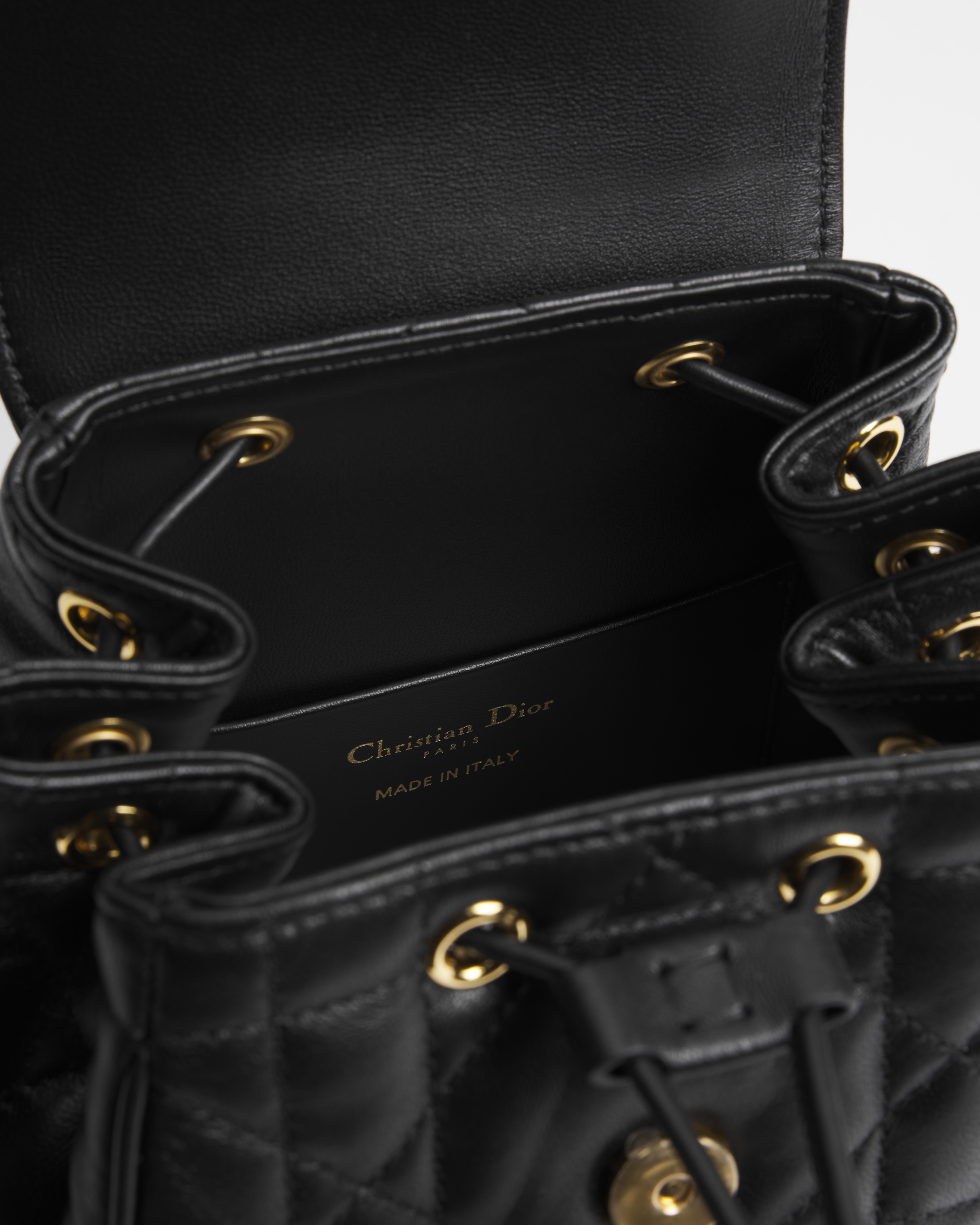 Small Dior Caro Backpack Black Macrocannage Lambskin E06