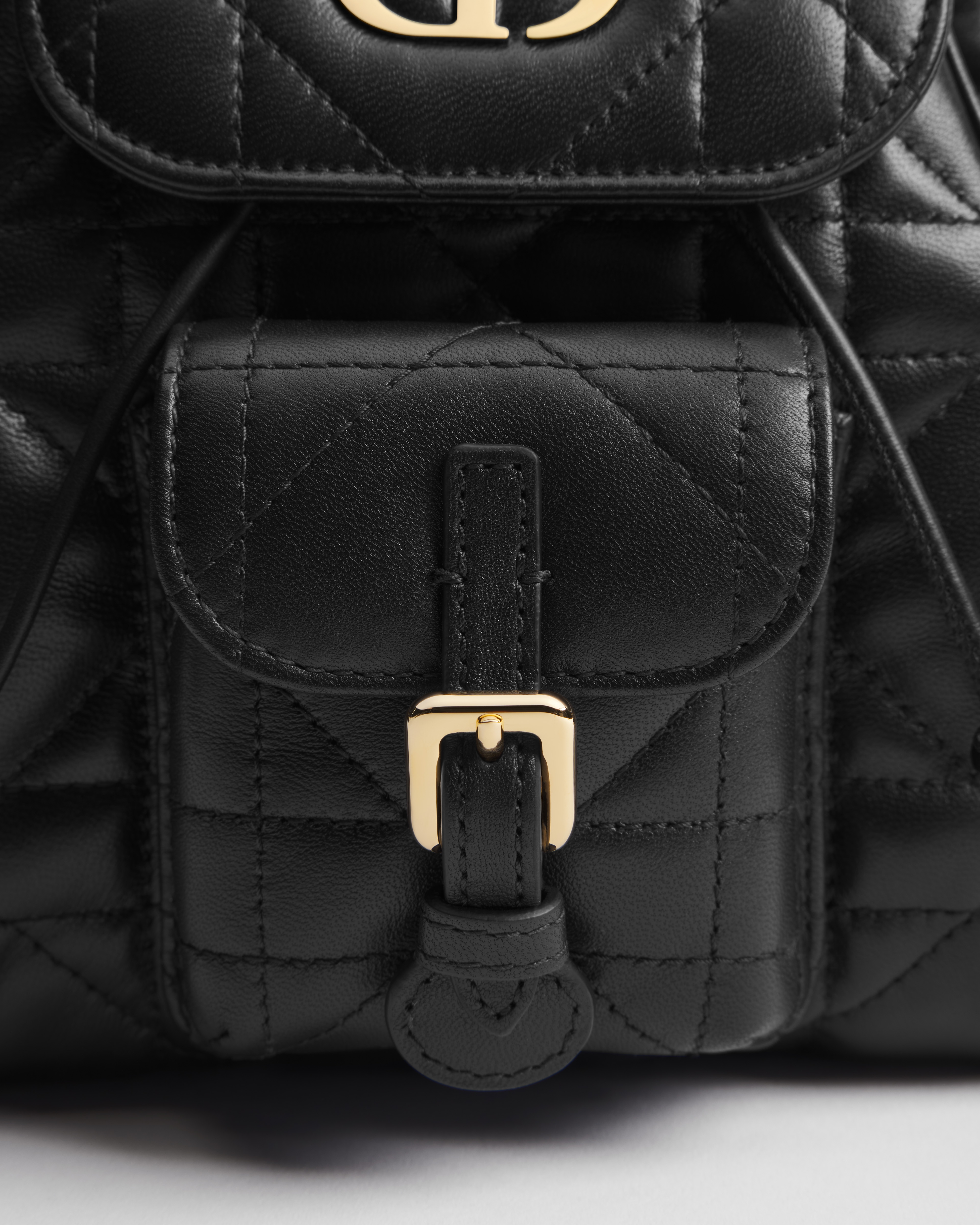 Small Dior Caro Backpack Black Macrocannage Lambskin E09