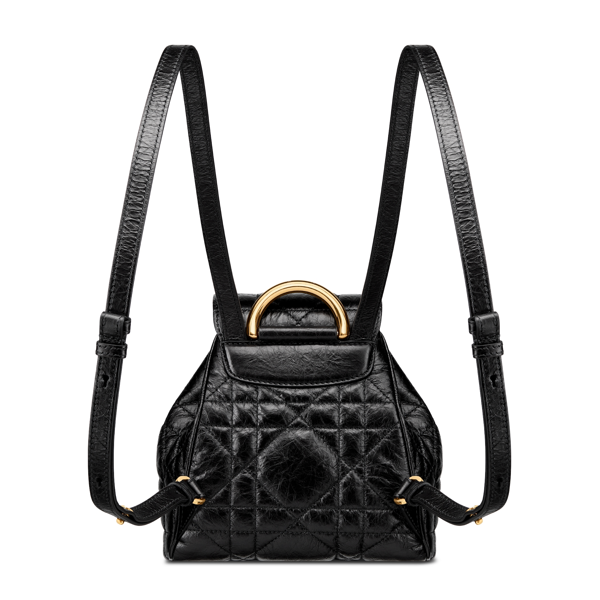 Small Dior Caro Backpack Black Macrocannage Crinkled Calfskin E08