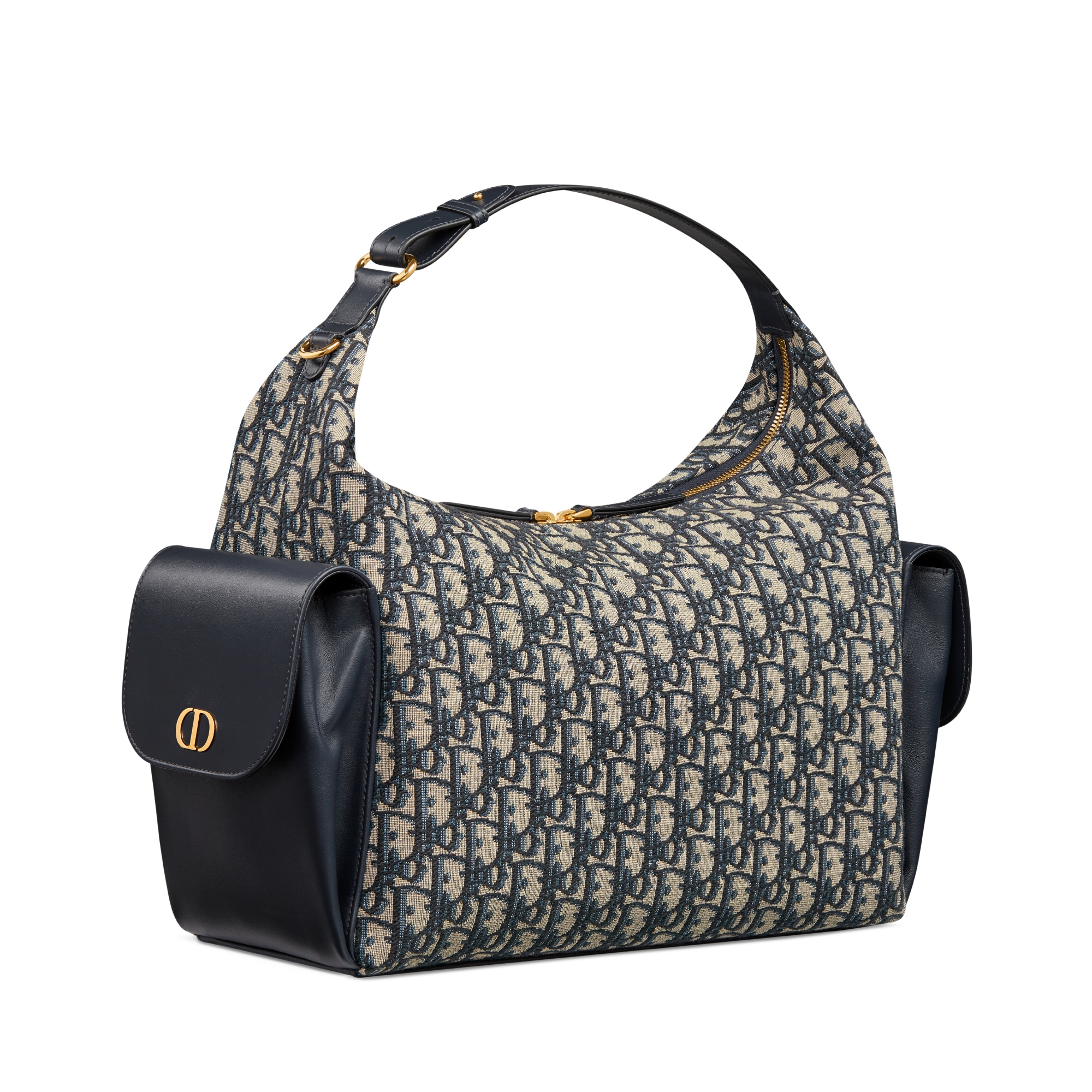 Large D-Dream Bag Blue Dior Oblique Jacquard and Smooth Calfskin E03