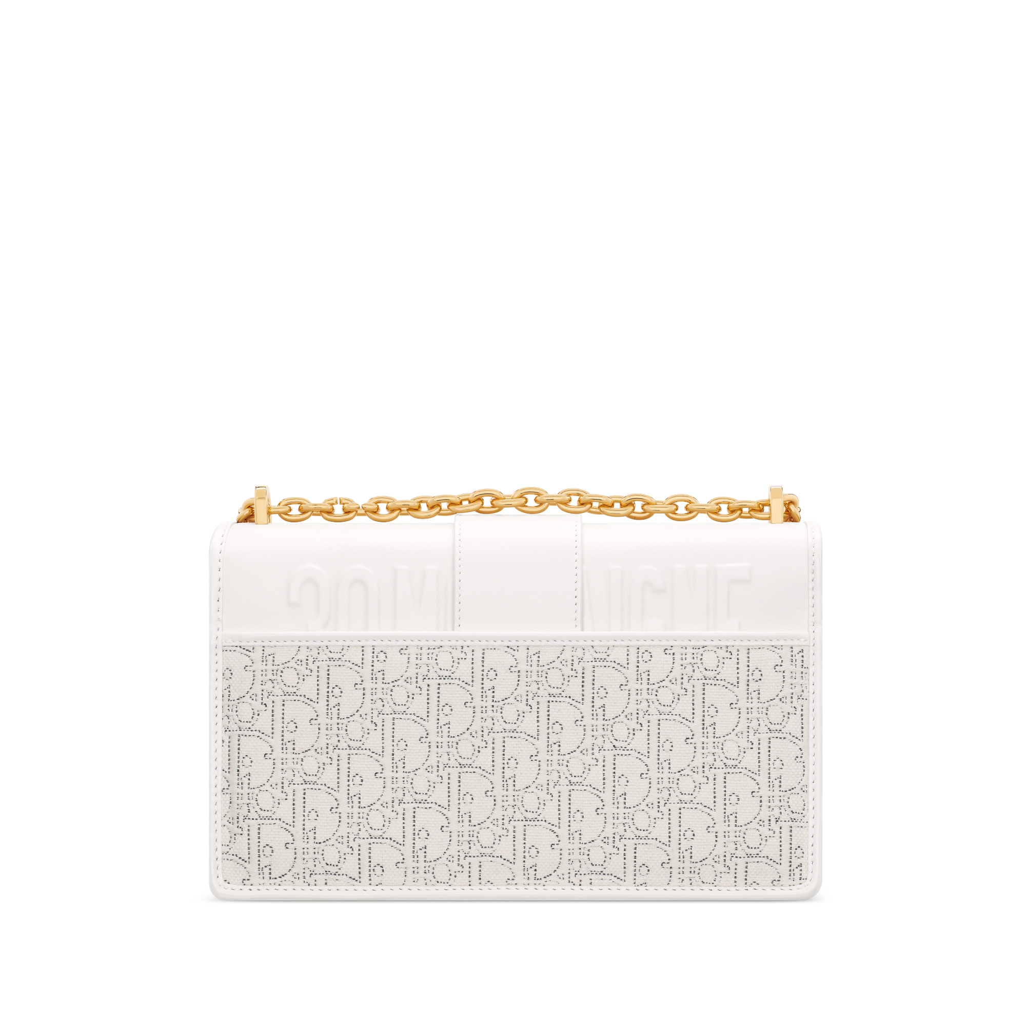 30 Montaigne Chain Bag Latte Smooth Calfskin and White Dior Oblique Jacquard with Contrasting Black Topstitching E08
