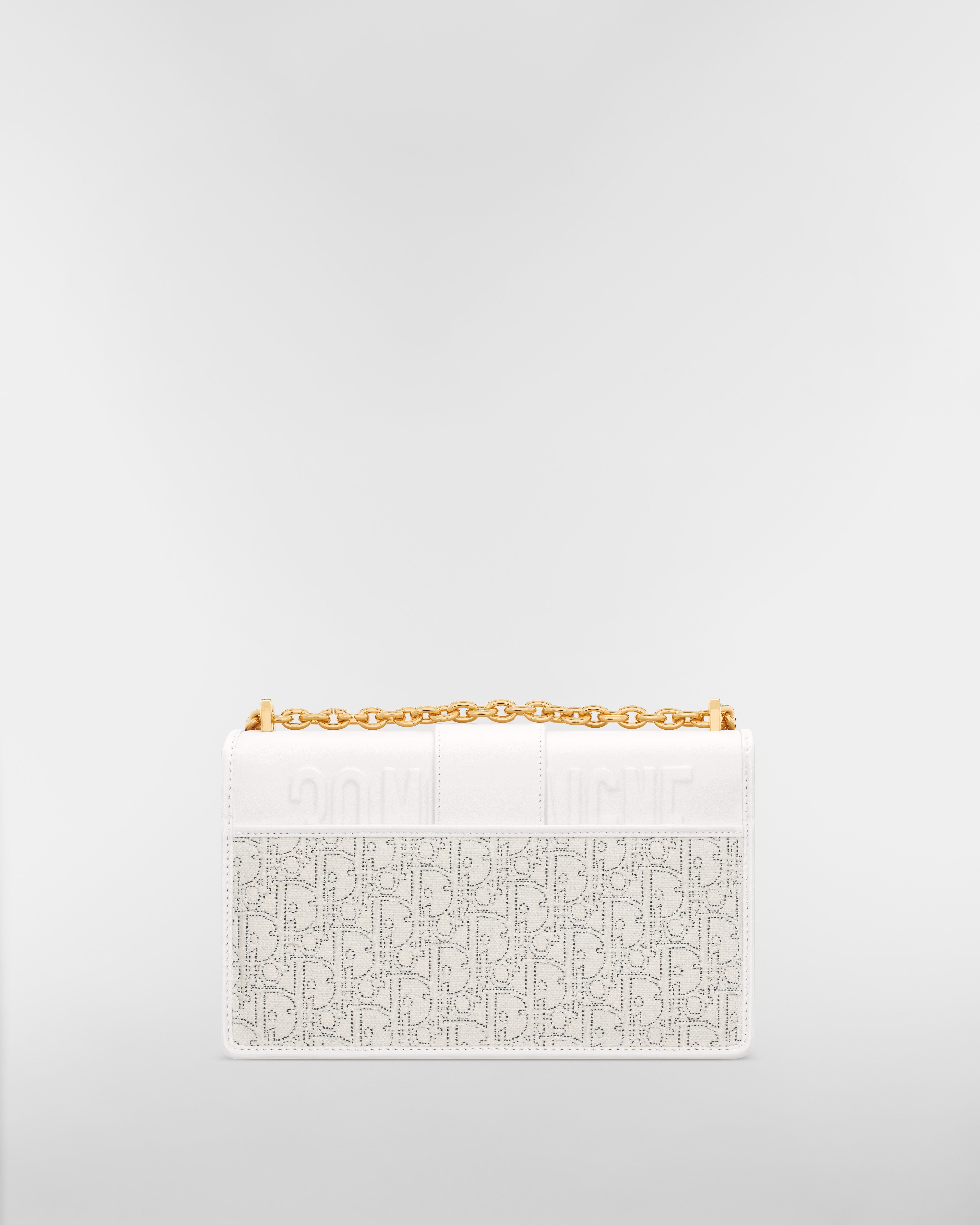 30 Montaigne 체인 백 라떼 스무스 송아지 가죽 & 콘트라스트 블랙 스티칭 화이트 Dior Oblique 자카드 E08