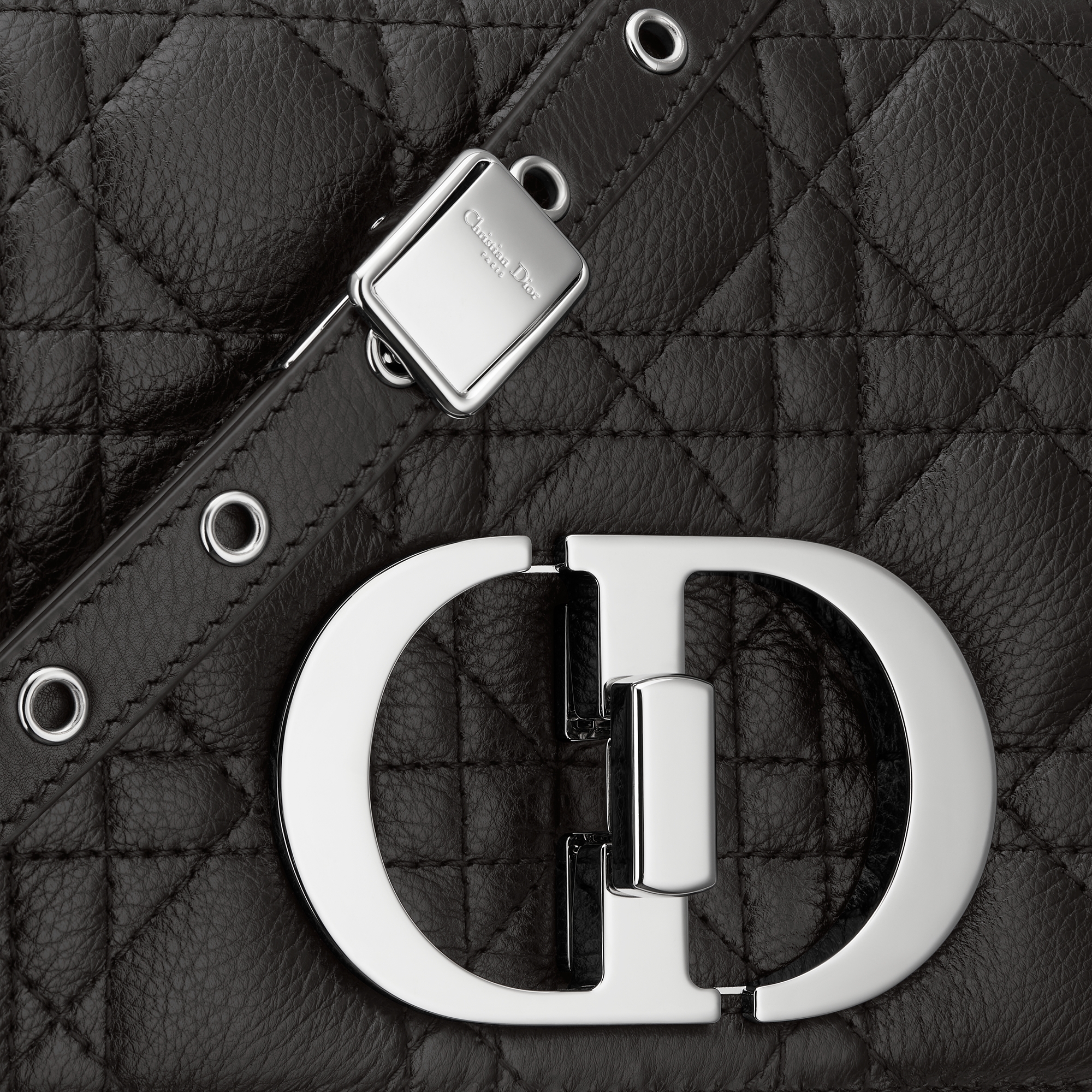 Borsa piccola Dior Caro Pelle di vitello morbida Cannage nera E09