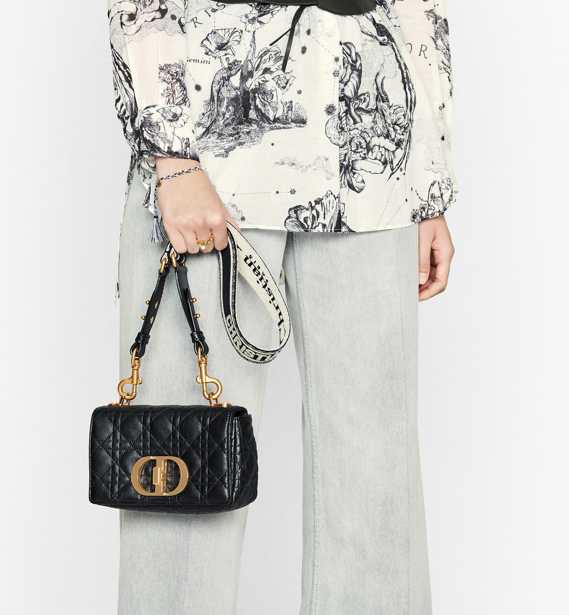 Small Dior Caro Bag Black Supple Cannage Calfskin | DIOR