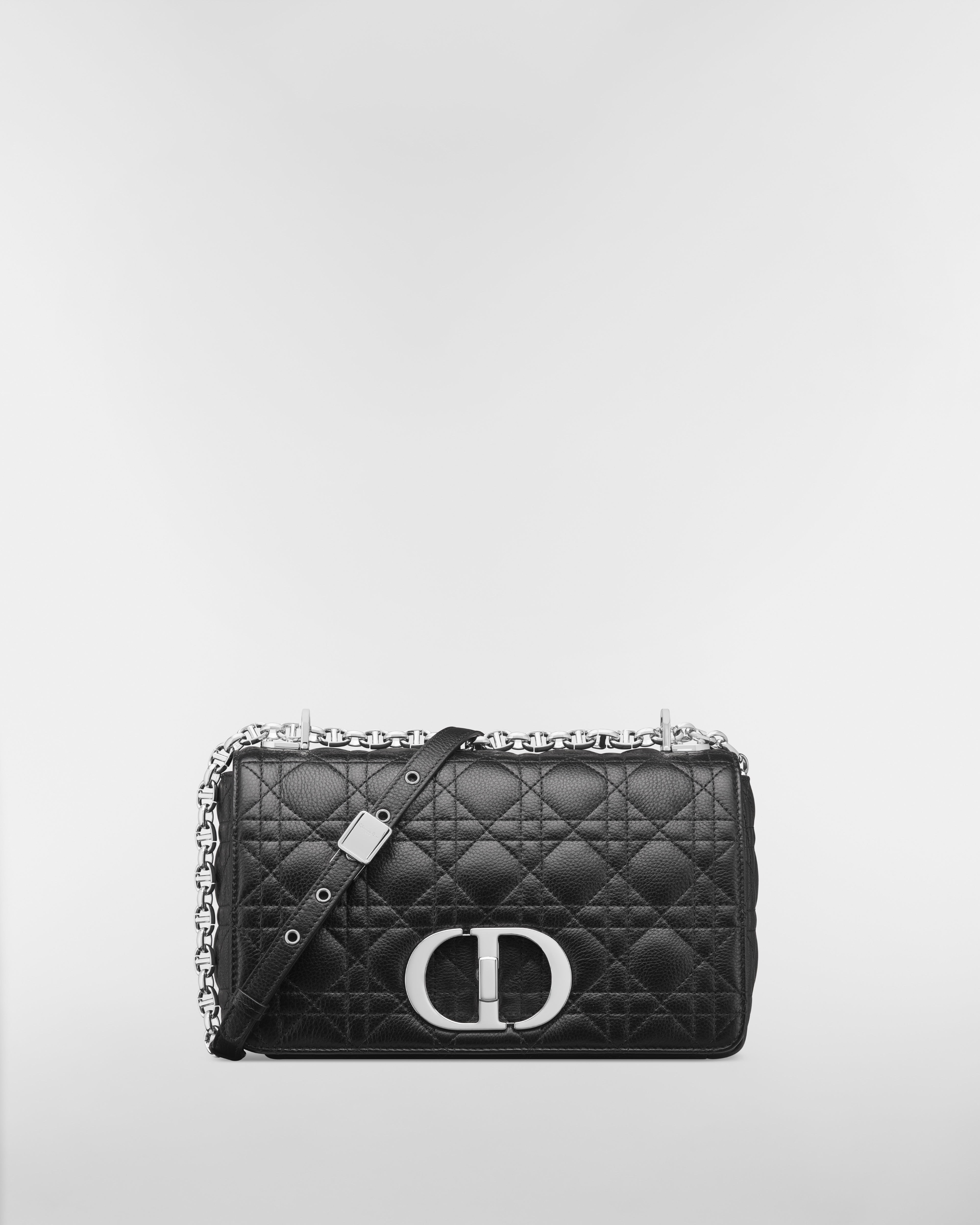 Mittelgroße Dior Caro Tasche Weiches Cannage Kalbsleder in Schwarz E01