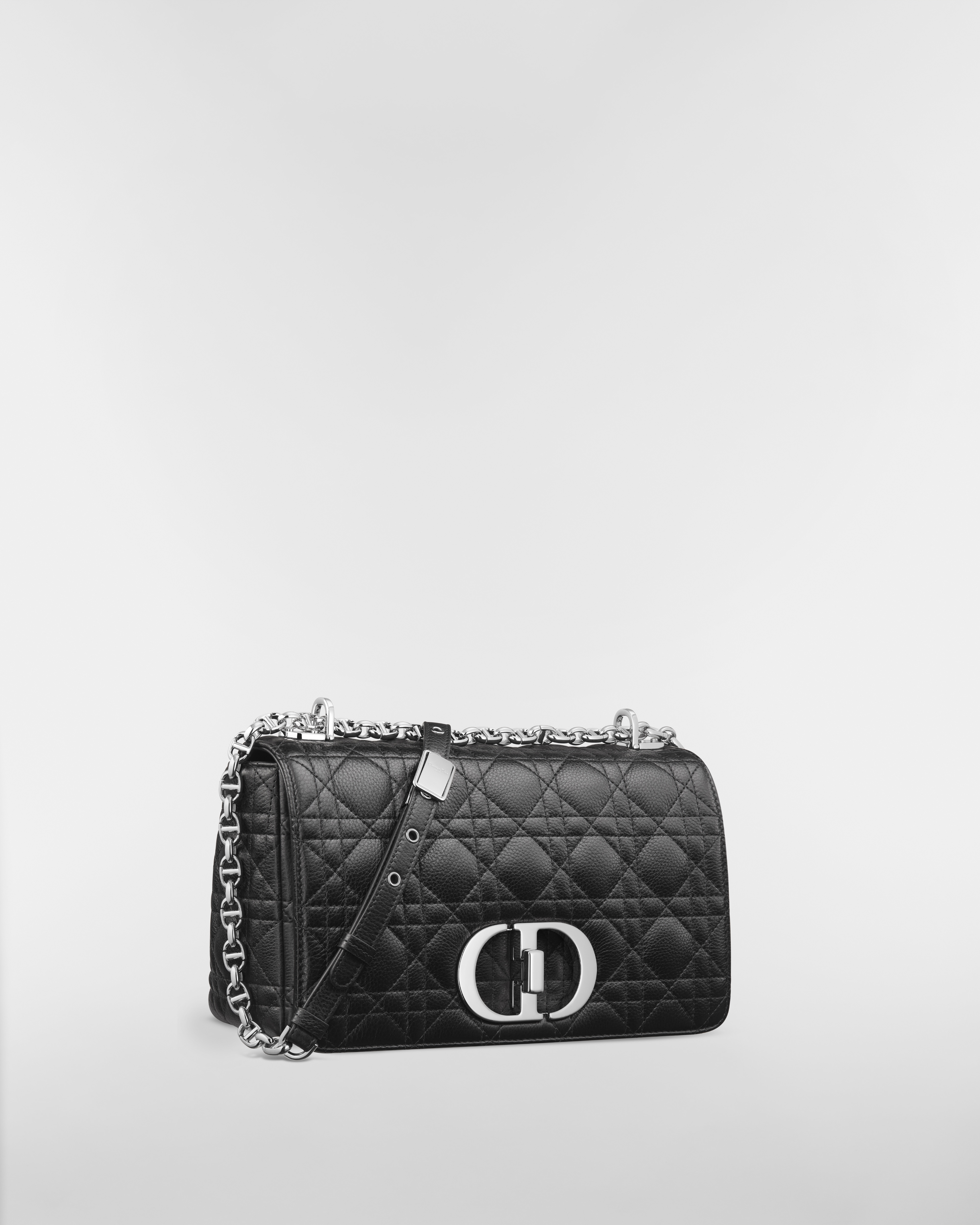 Mittelgroße Dior Caro Tasche Weiches Cannage Kalbsleder in Schwarz E03