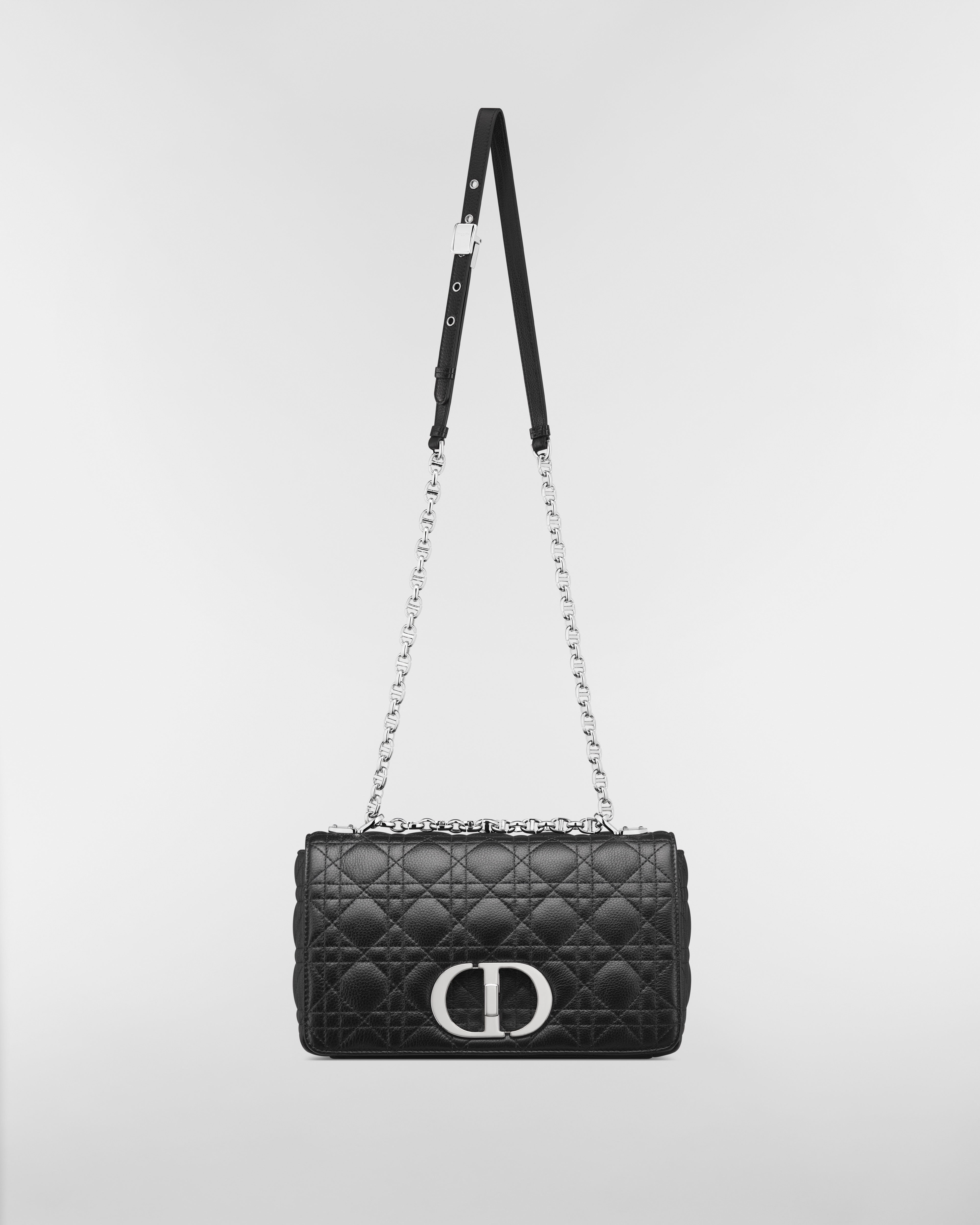 Mittelgroße Dior Caro Tasche Weiches Cannage Kalbsleder in Schwarz E07
