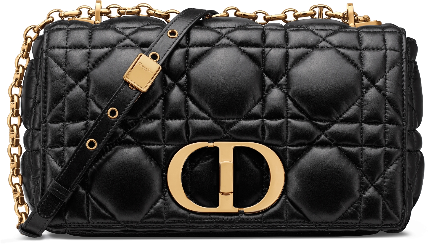 Medium Dior Caro Bag Black Quilted Macrocannage Calfskin | DIOR