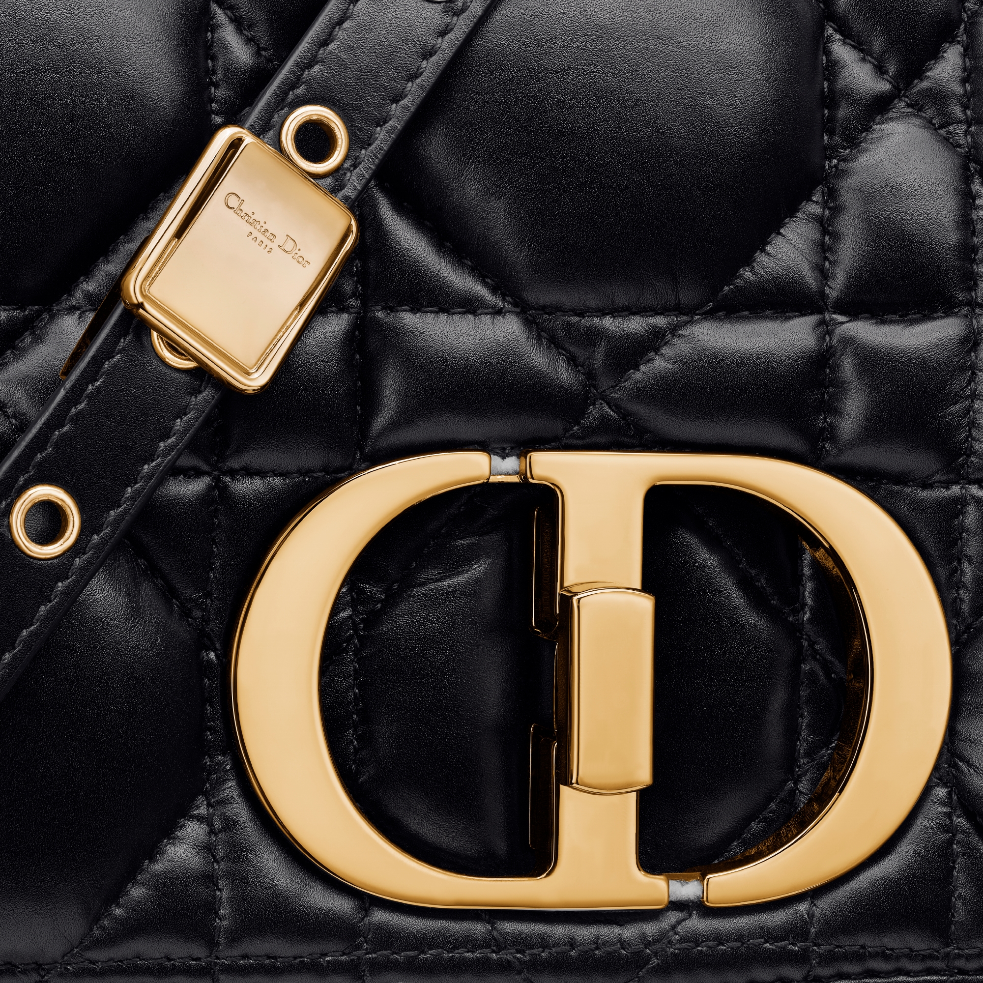 Medium Dior Caro Bag Black Quilted Macrocannage Calfskin E09