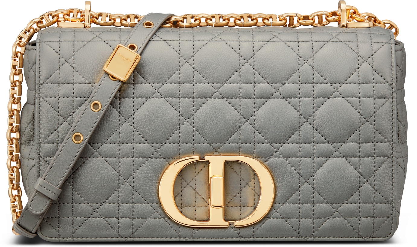 Medium Dior Caro Bag Stone Gray Supple Cannage Calfskin | DIOR