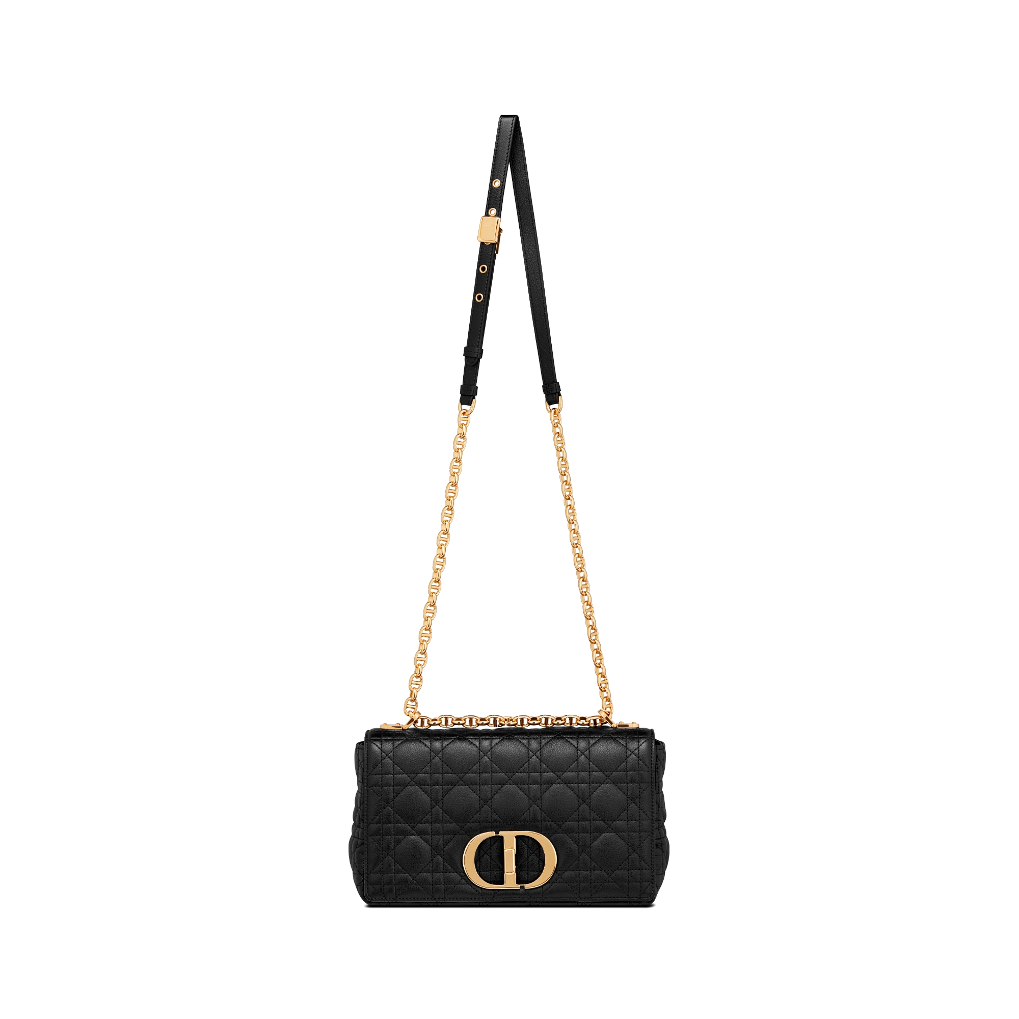 Medium Dior Caro Bag Black Supple Cannage Calfskin E07