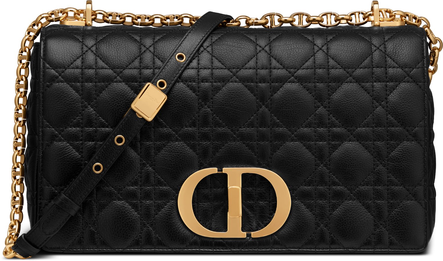 Borsa grande Dior Caro Pelle di vitello morbida Cannage nera DIOR