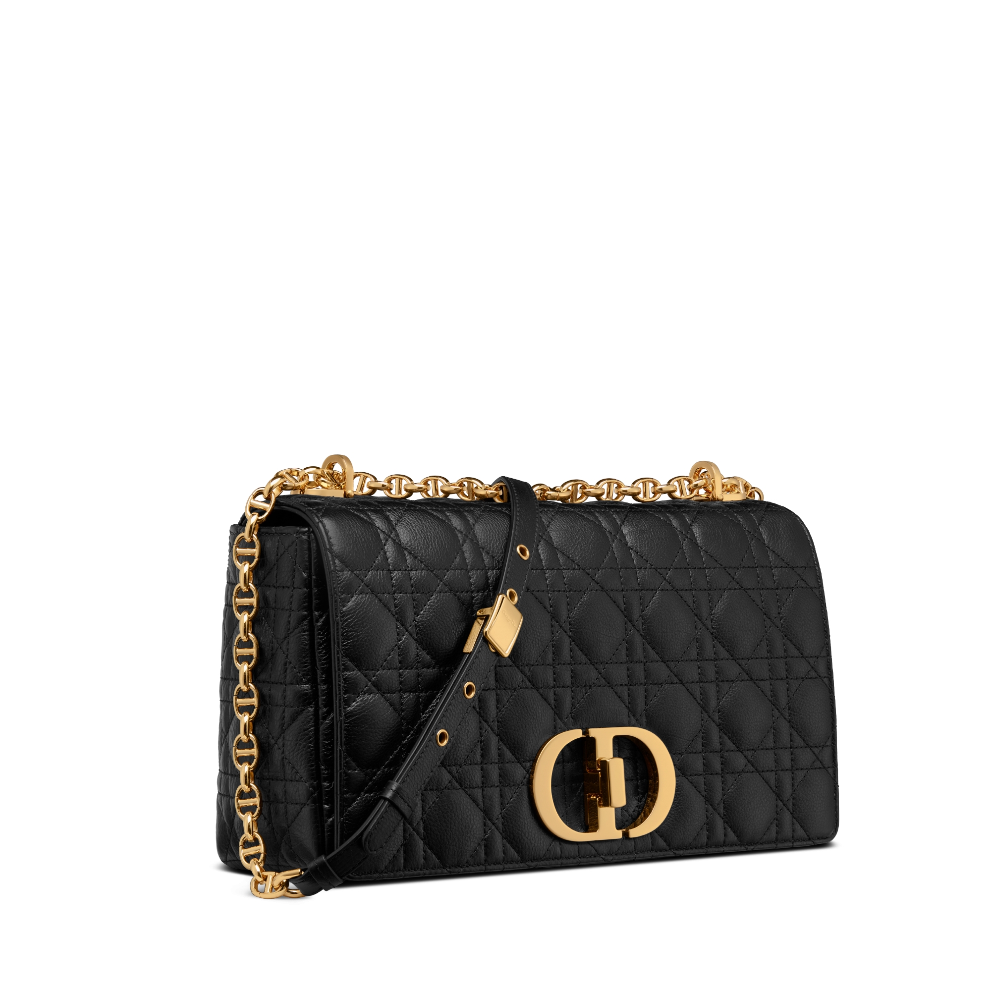Grote Dior Caro-tas Soepel zwart kalfsleer met Cannage-motief E03