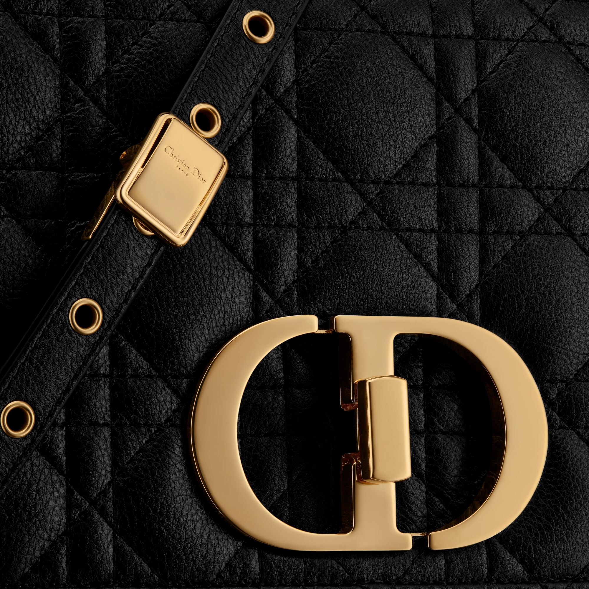 Grote Dior Caro-tas Soepel zwart kalfsleer met Cannage-motief E09