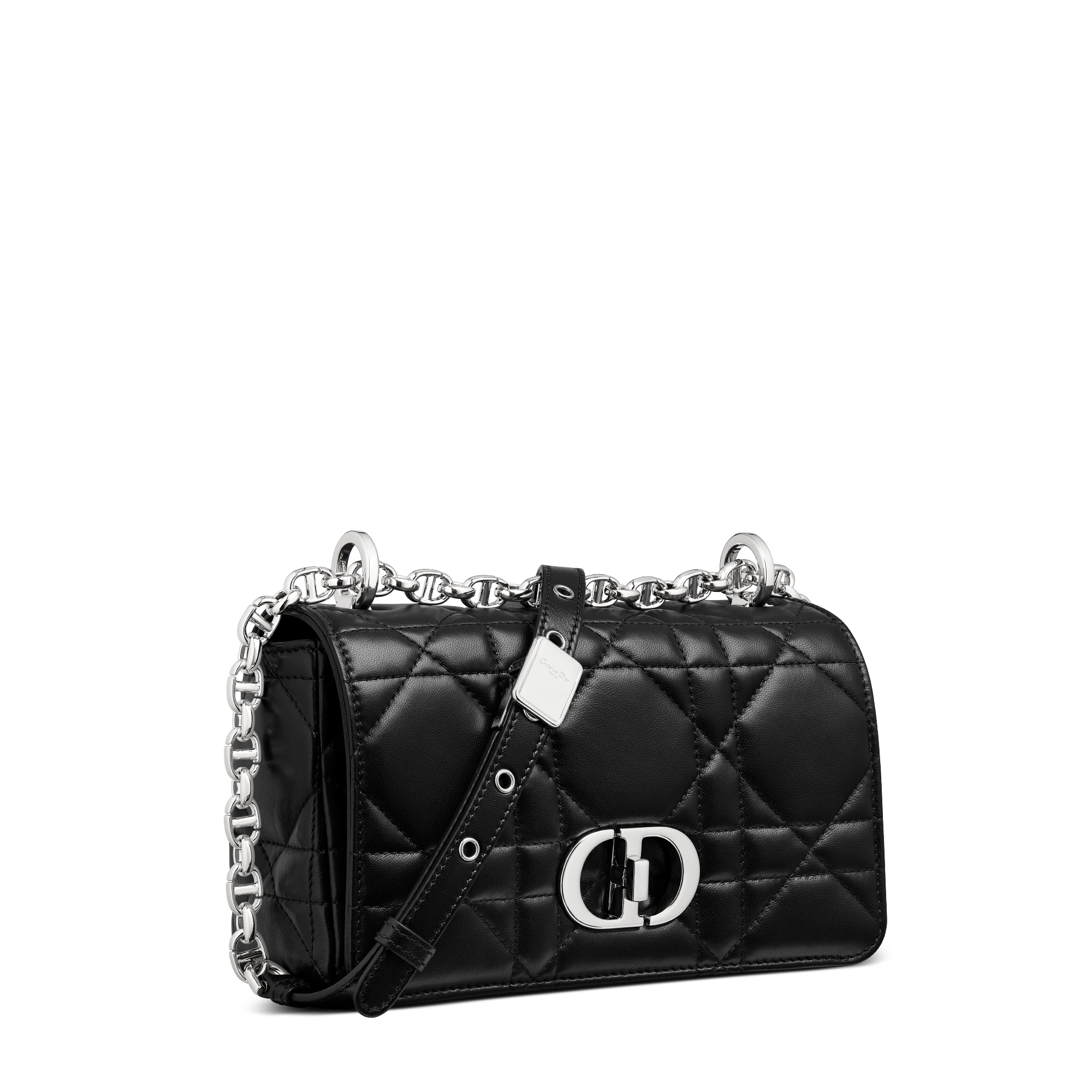 Kleine Soft Dior Caro Tasche Macrocannage Lammleder in Schwarz E03