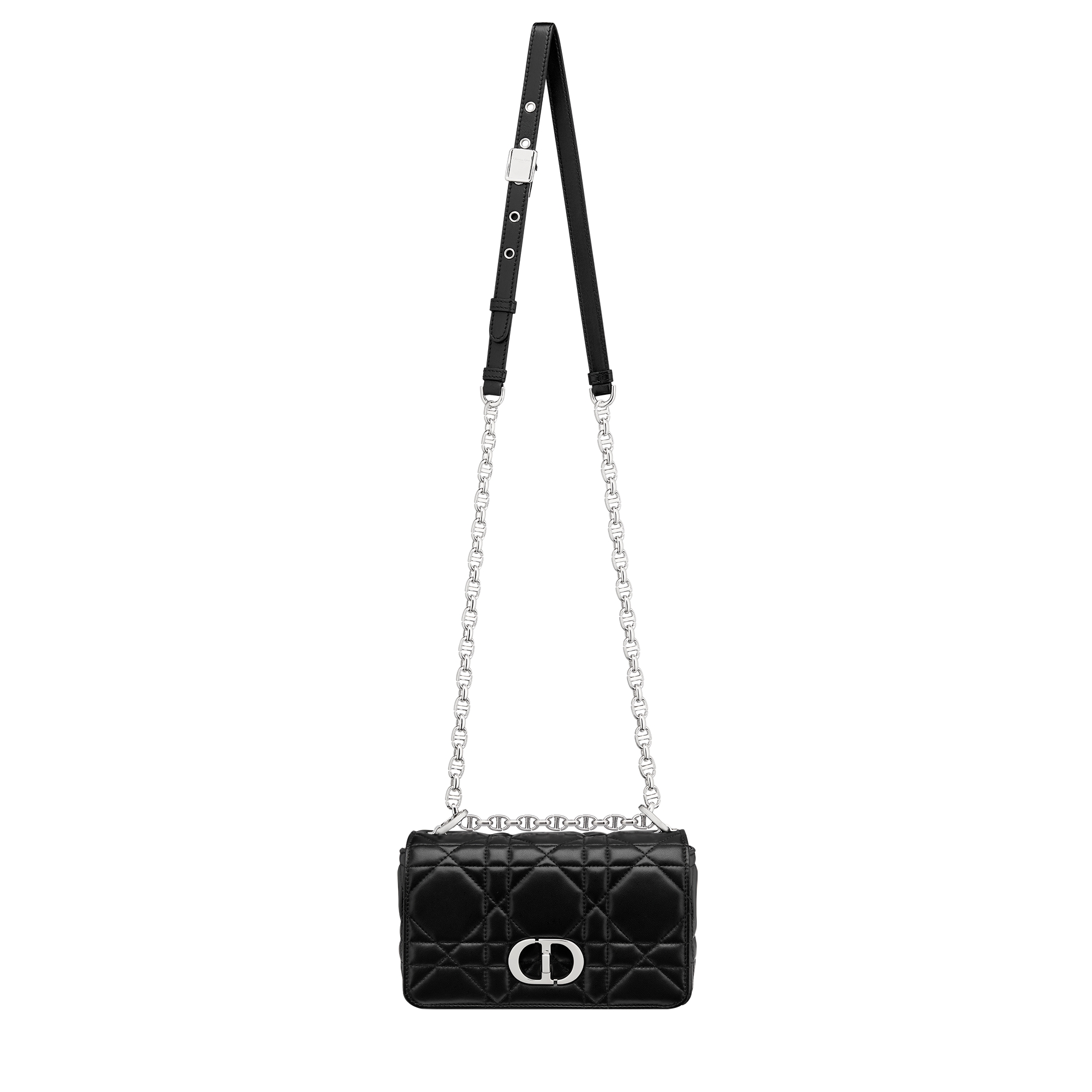 Small Soft Dior Caro Bag Black Macrocannage Lambskin E07