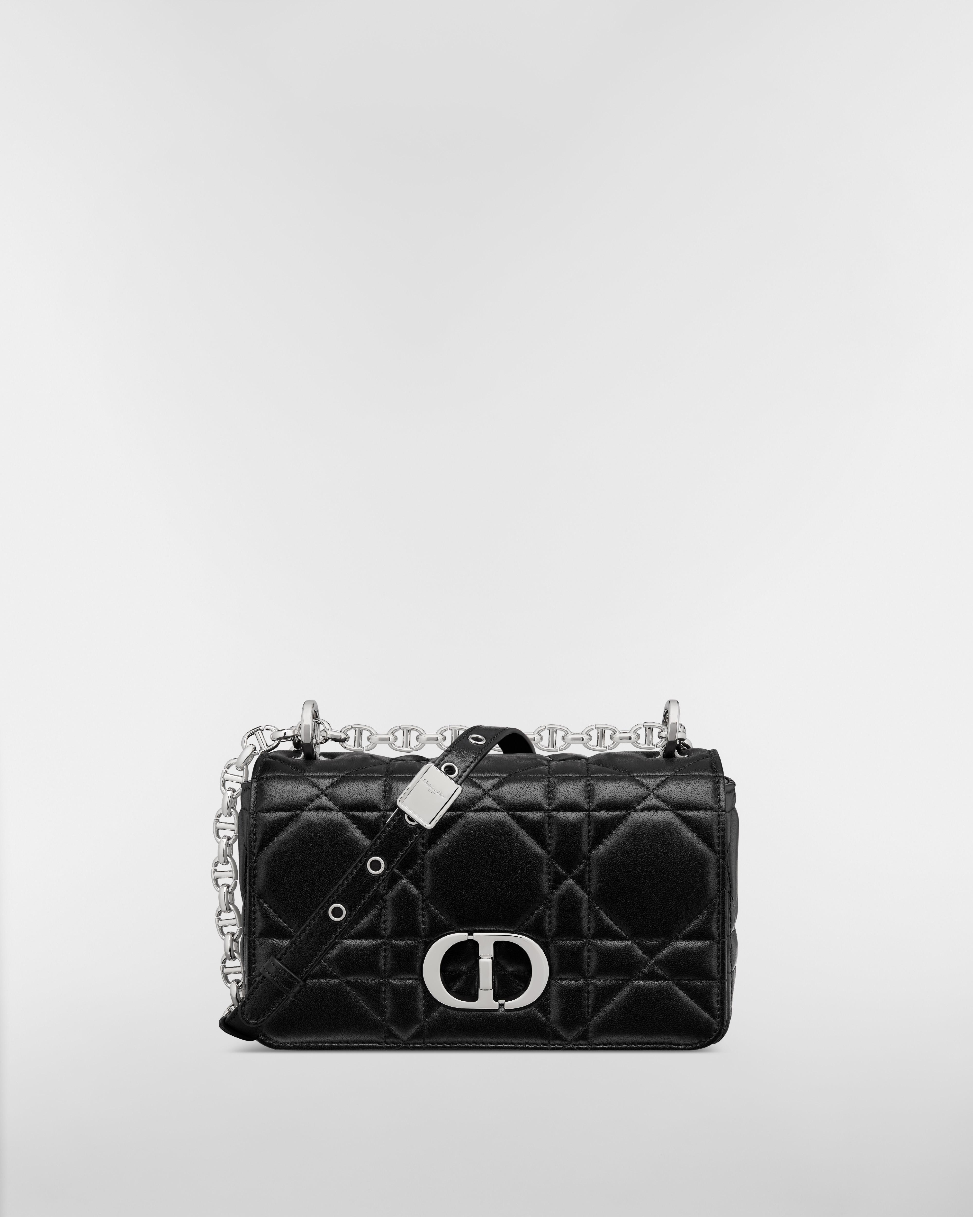 Kleine Soft Dior Caro Tasche Macrocannage Lammleder in Schwarz E01