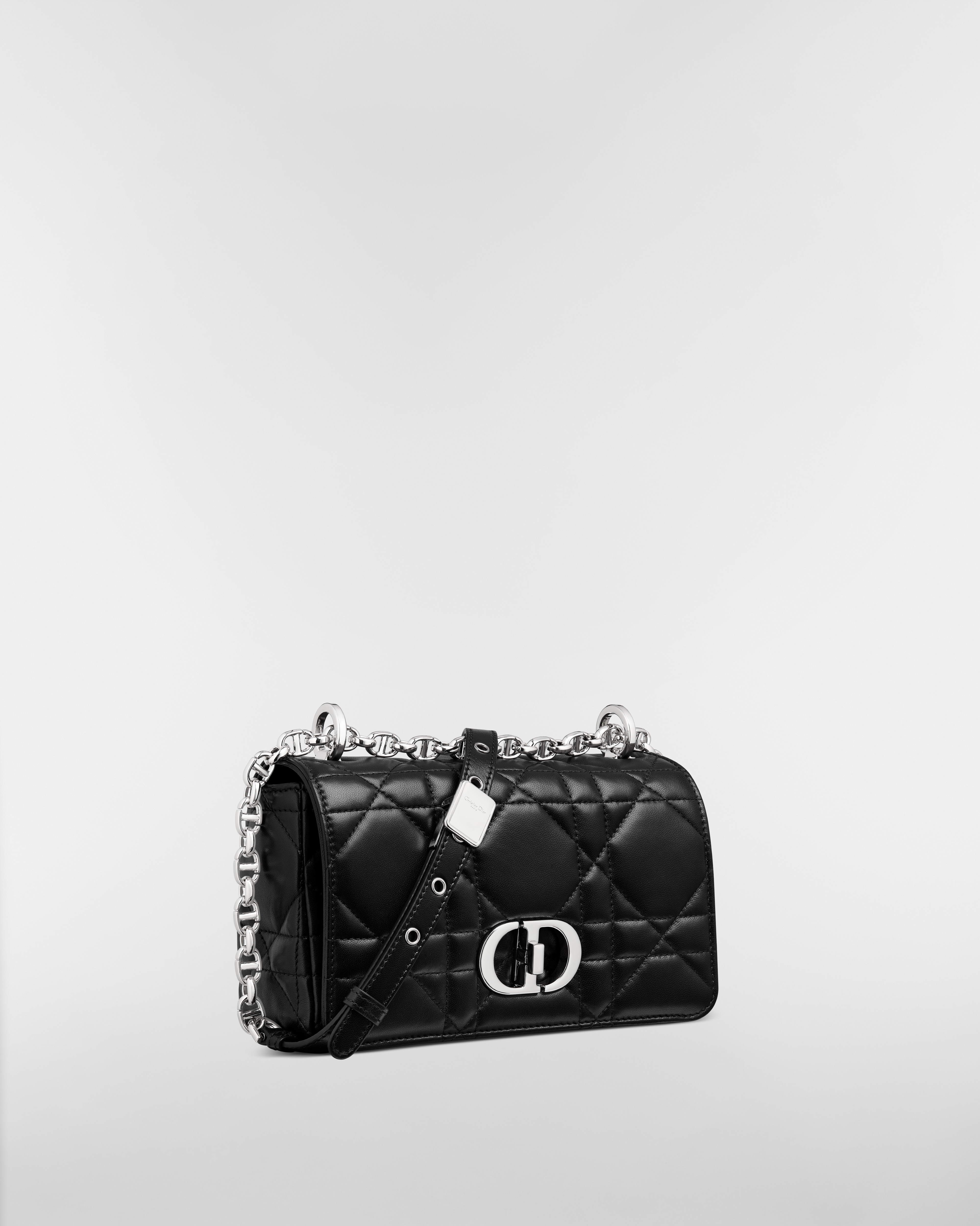 Kleine Soft Dior Caro Tasche Macrocannage Lammleder in Schwarz E03